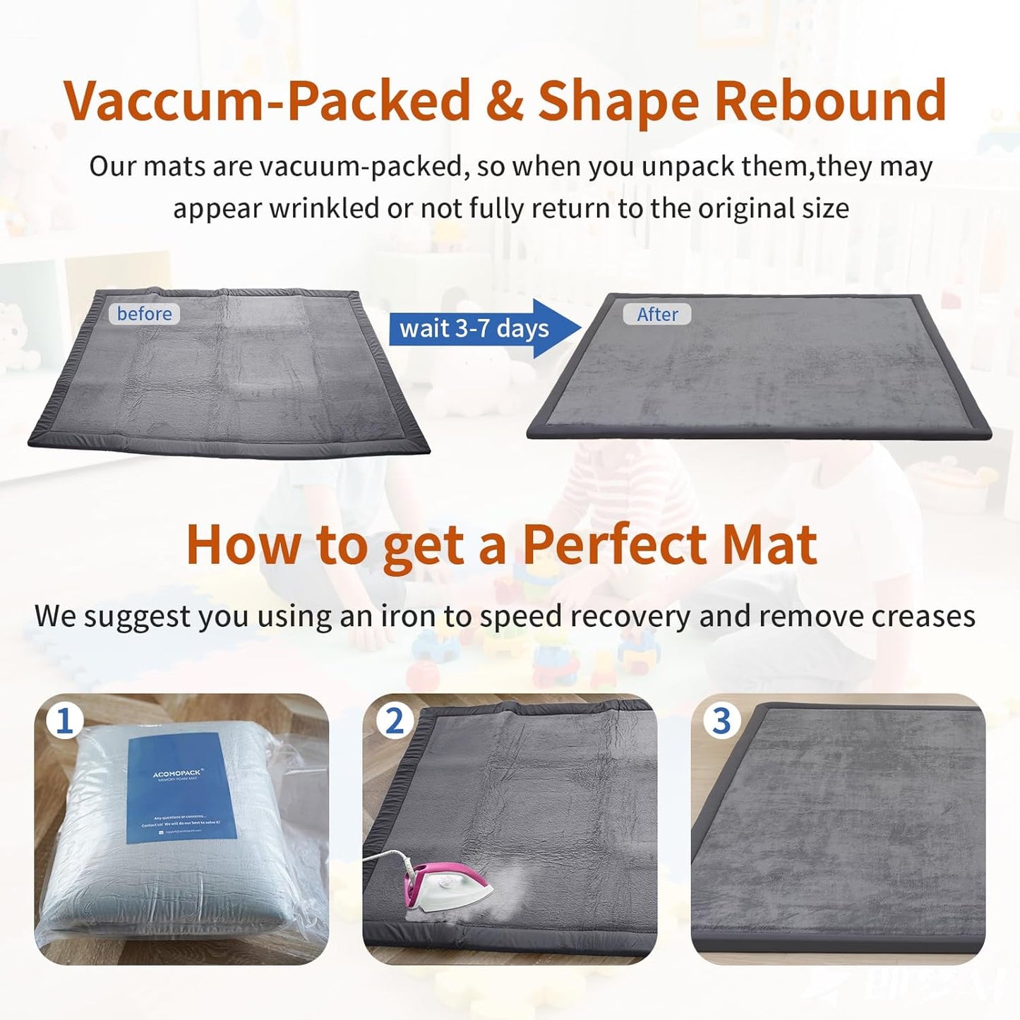 ACOMOPACK Baby Play Mat for Floor,1.3" Thick Memory Foam Area Rug for Living Room,Soft Velvet Crawling with Non-Slip Bottom for Kid,Toddler,71"×79" Tummy Time Nursery Rugs,Yoga（Dark Grey）