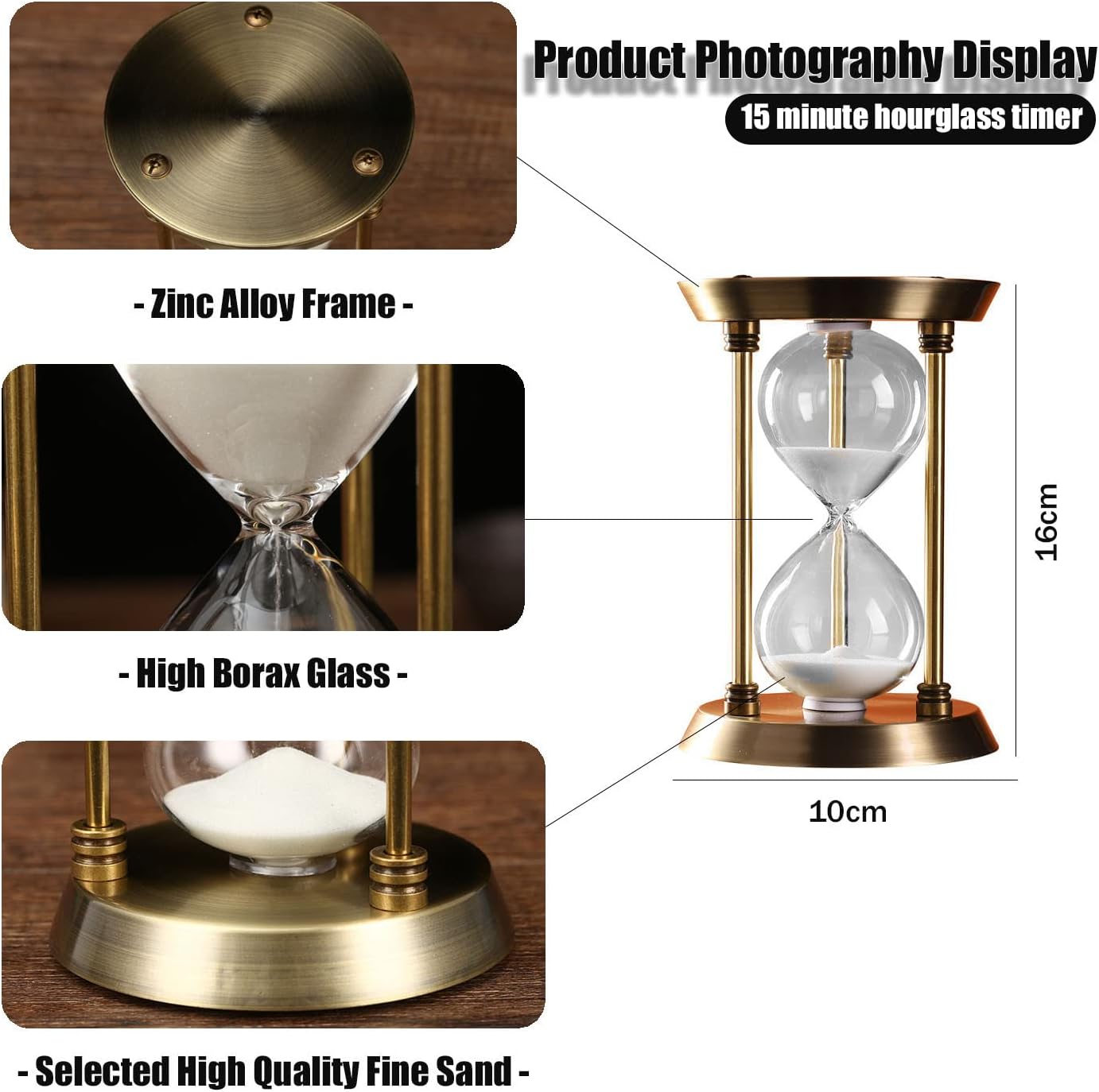 Sand Timer 15 Minutes,Hour Glass,Metal Vintage Hourglass,Hourglass Decor,for Home Decoration Office Desk Wedding Party Decor Kitchen Timer (White Sand)