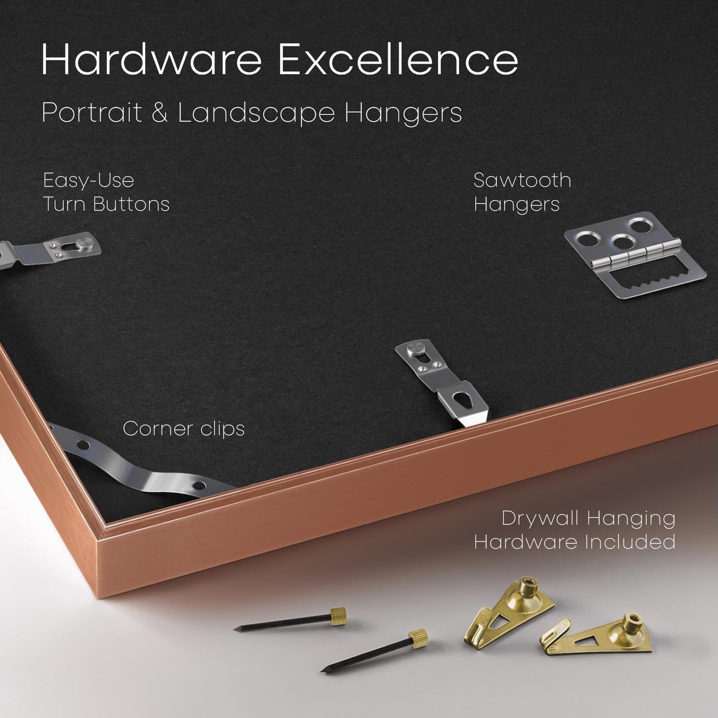 Homeforia 16x16 Picture Frame Rose Gold, High End Metal 16 x 16 Square Poster Frame with Mat 12 x 12 Photo, 16x16 Frame Matted to 12x12 Print, 16by16 Hanging Frames, Tempered Glass, Wall Kit, Set of 1