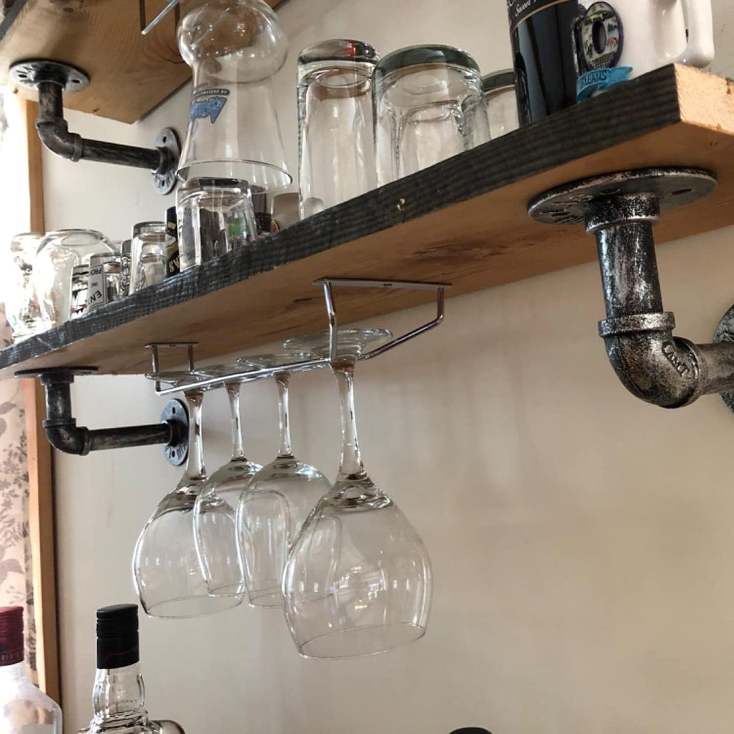 14-Inch Wine Glass Rack, Under Cabinet Wine Glass Holder Stainless Steel Chrome Finish Stemware Rack - Hanging Stemware Holder for Cabinet Kitchen Bar, Set of 2