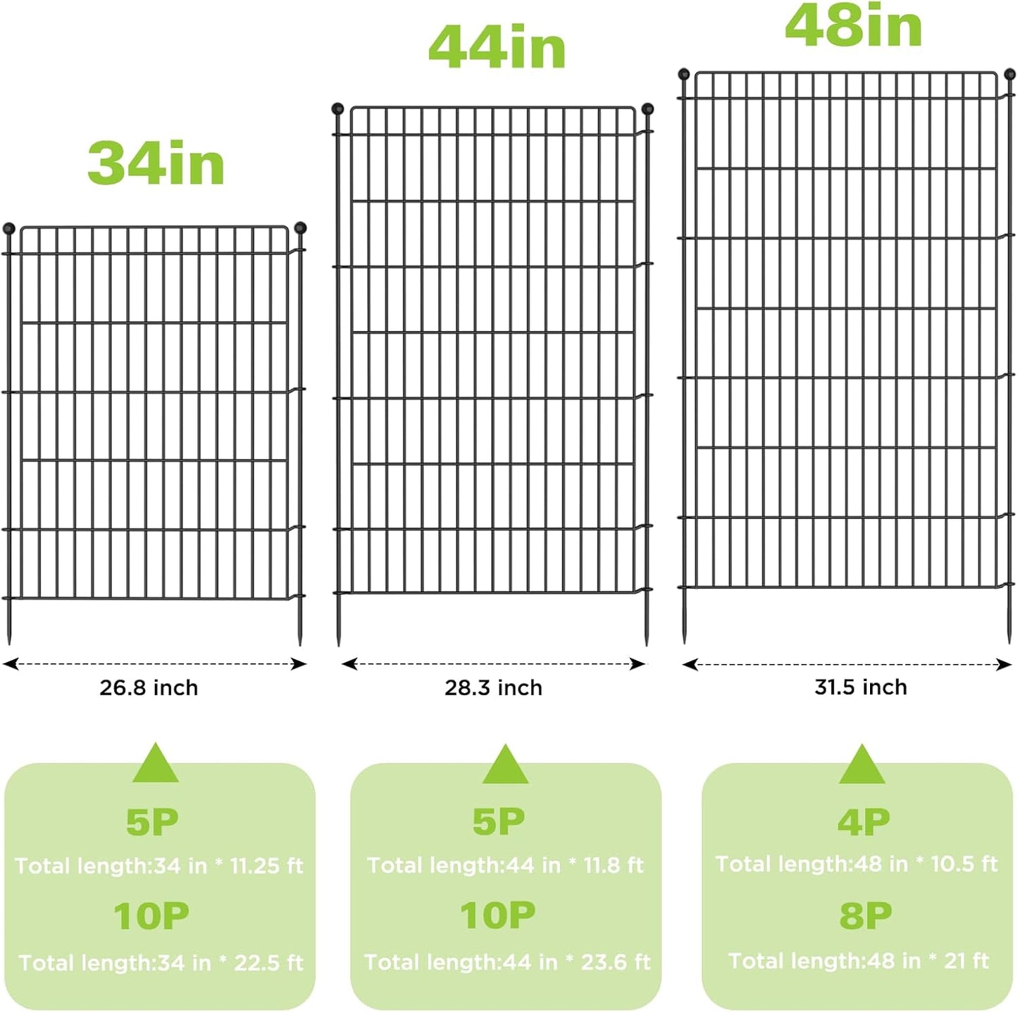 10 Panels No Dig Garden Fence Animal Barrier, 34in(H) × 22.5ft(L) Decorative Metal Outdoor Dog Fence, Rustproof Pet Fencing for Yard, Patio, Flower Bed -Temporary Fencing| Easy to Install