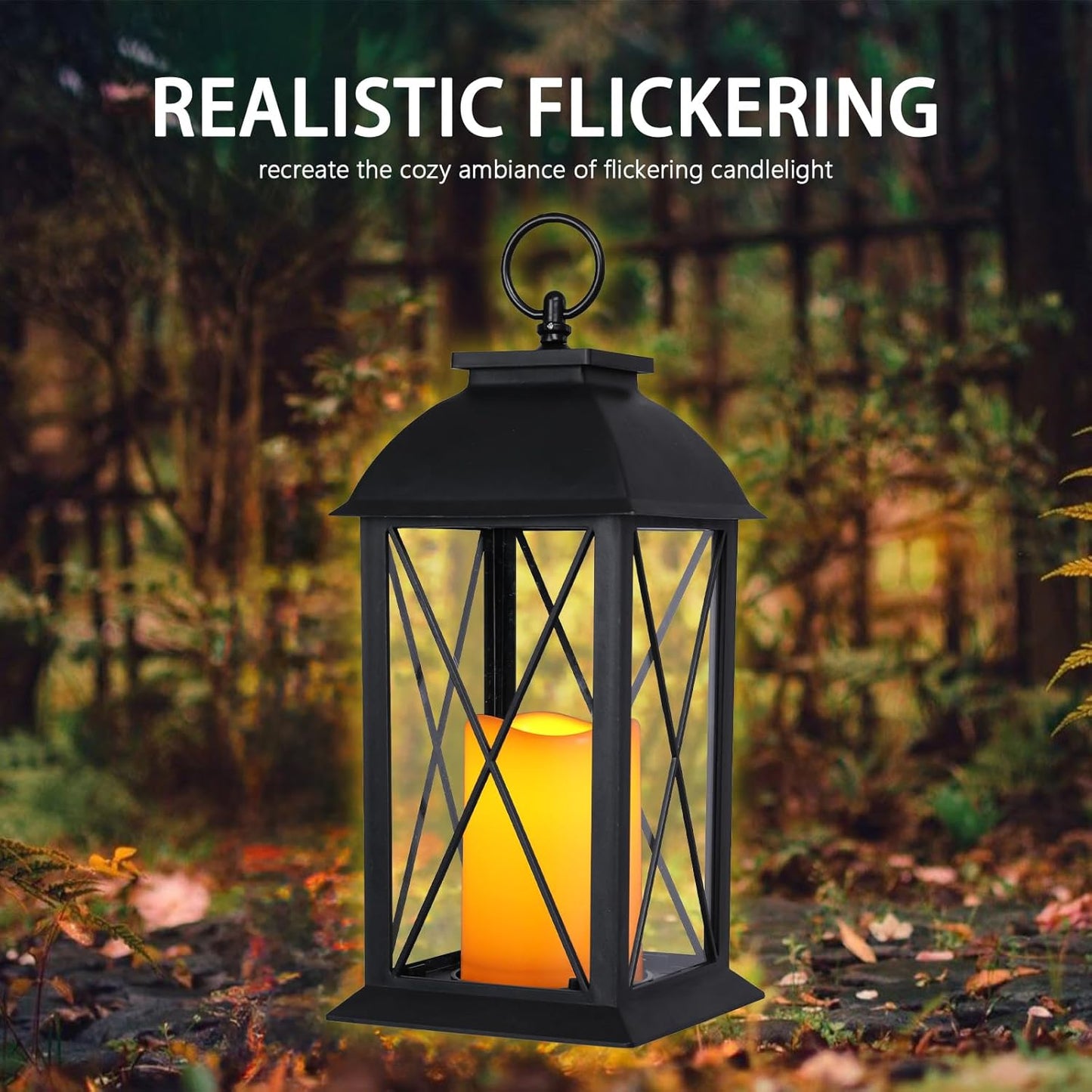 2 Pack 13-Inch Black Decorative Lantern with LED Candle, Battery Operated, Lightweight and Durable, Perfect for Indoor and Outdoor Use, Home Décor, Parties, and Holiday Decorations