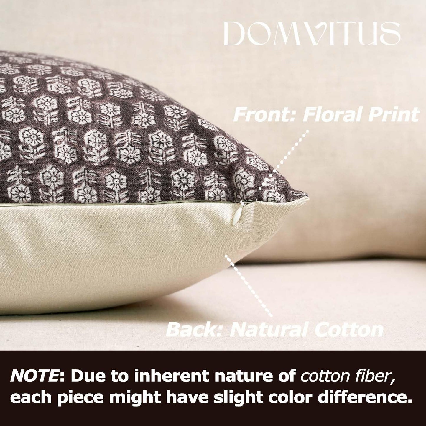 DOMVITUS Floral Pillow Covers Set of 2, Throw Pillow Covers 18x18, Floral Print Neutral Accent Decorative Pillow Covers for Living Room, Bed, Dark Brown