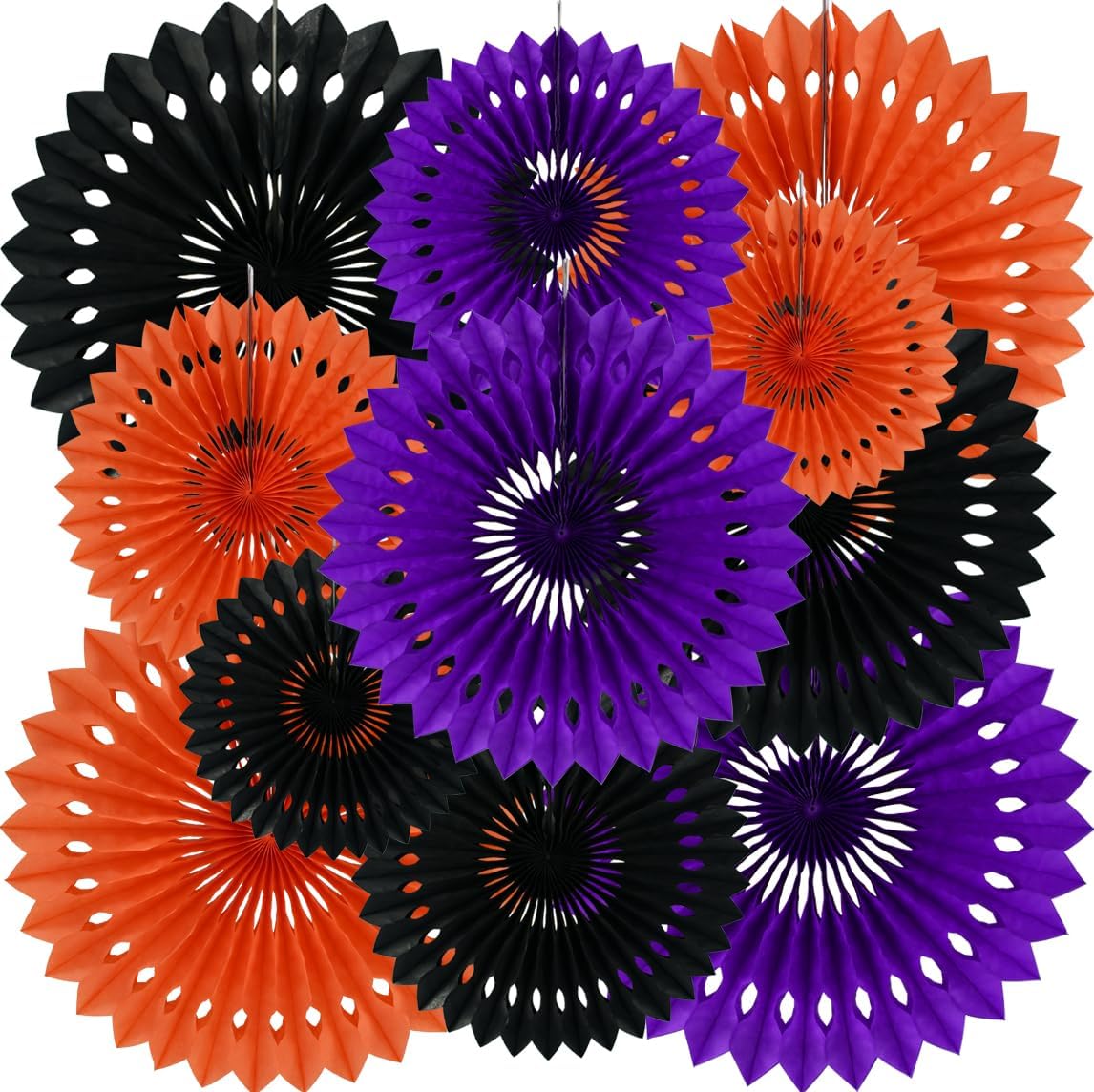 BEISHIDA Black Orange Purple Hanging Honeycomb Round Paper Fans Decoration Set for New Year Baby Shower Halloween Birthday Wedding Photo Booth Backdrops Anniversary Paper Party Supplies 11packs