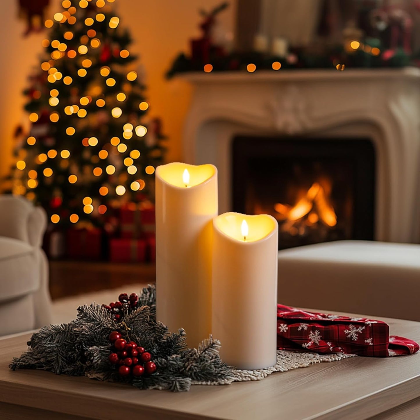 Homemory 4"x6" Outdoor Waterproof Flameless Candles with Timers and Remote Control, Battery Operated Candles, LED Plastic Candles, Ivory White, Set of 2