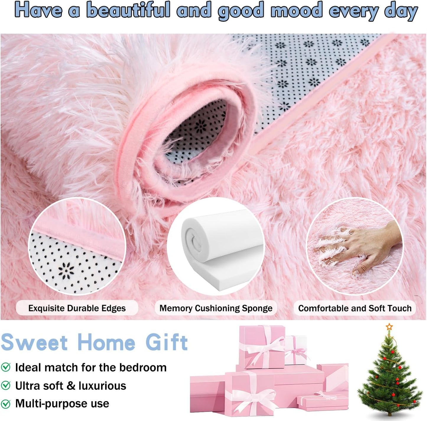 Ultra Soft Fluffy Pink Rugs for Bedroom 4x6 Feet, Fluffy Shag Area Rugs for Living Room, Large Comfy Furry Rug for Girls Kids Baby Room Decor, Non Slip Nursery Modern Indoor Fuzzy Floor Bedside Carpet