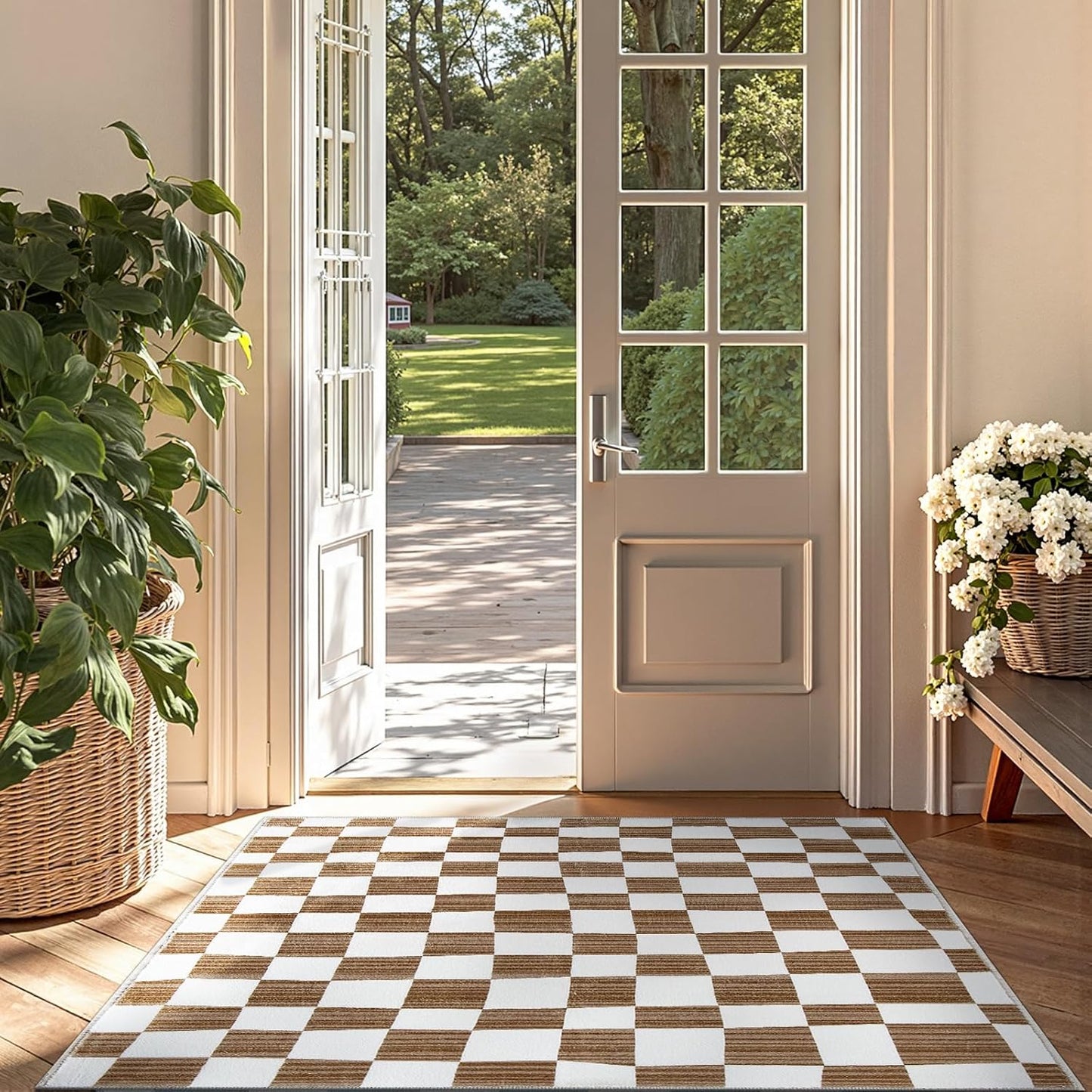 jinchan 3x5 Brown Checkered Area Rugs for Kids Room - Machine Washable Rug Modern Neutral Geometric Lattice Soft Non-Slip Carpet for Nursery Playroom Bedroom Entryway Living Room Home Office