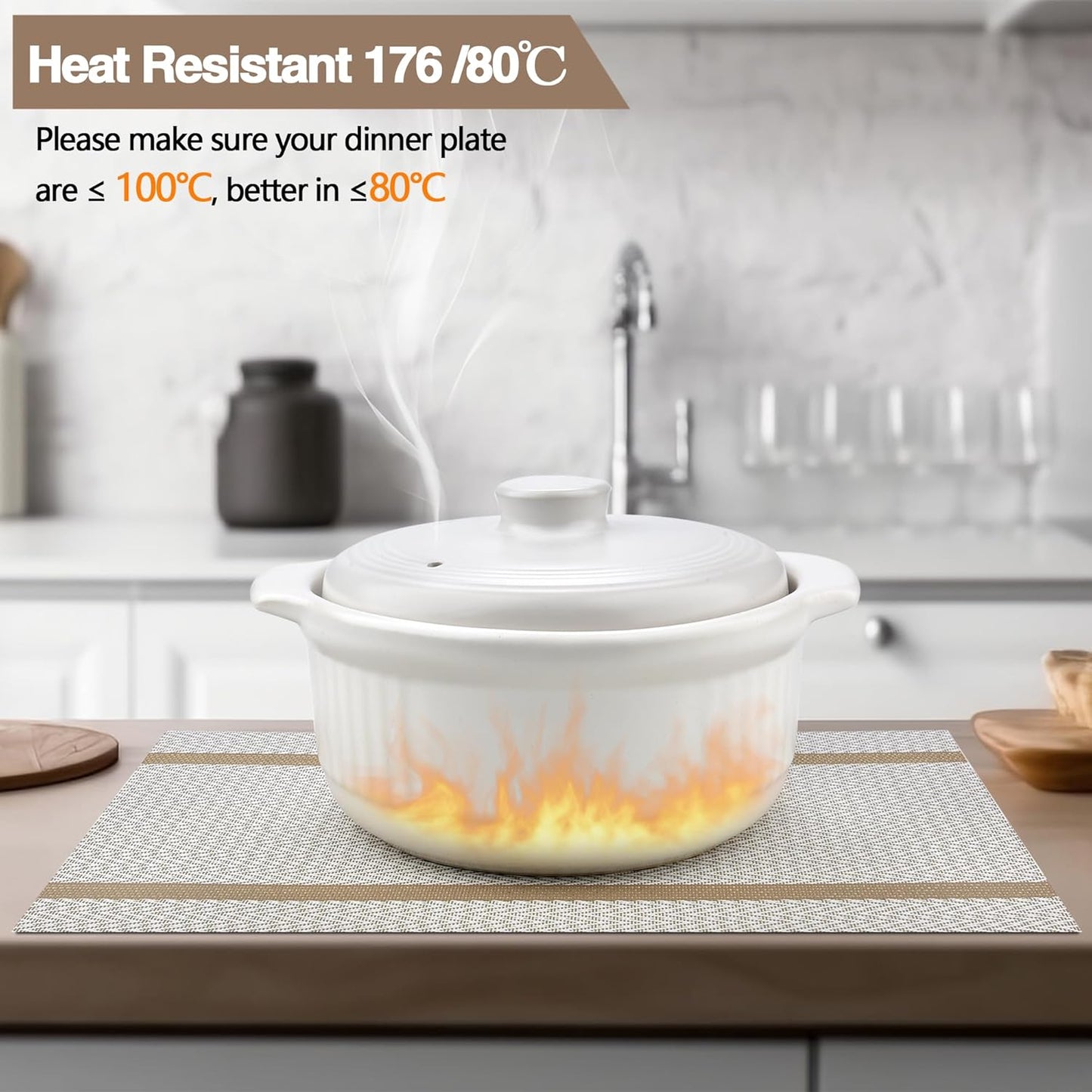 Beige White Placemats Set of 4 - Easy Clean Modern Washable Plastic Place Mats - Heat Resistant Placemats for Kitchen Table - PVC Table Mats for Dining Table(Beige White with Stripes, 4)