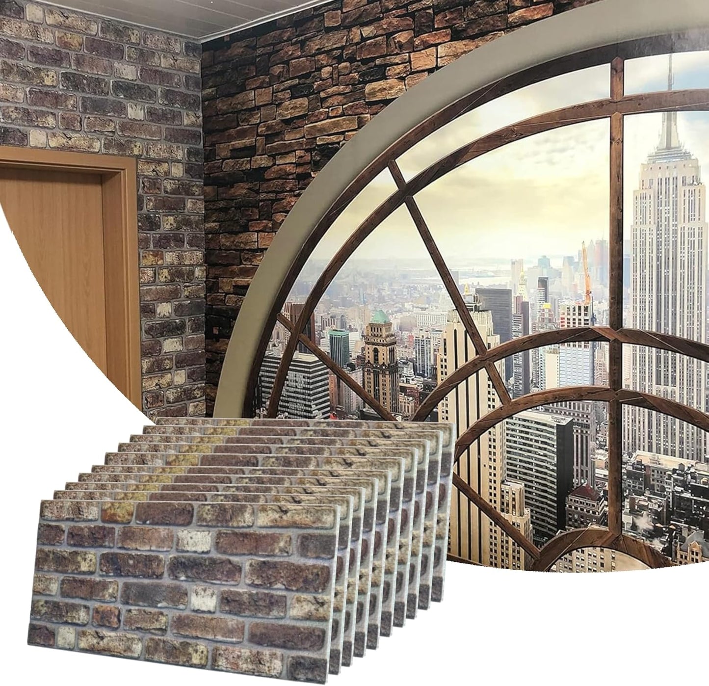 Dundee Deco 3D Wall Panels Faux Brick - Cladding, Grey Brown Stone Look Wall Paneling, Styrofoam Facing for Living Room, Kitchen, Bathroom, Balcony, Bedroom, Set of 10, Covers 53 sq ft