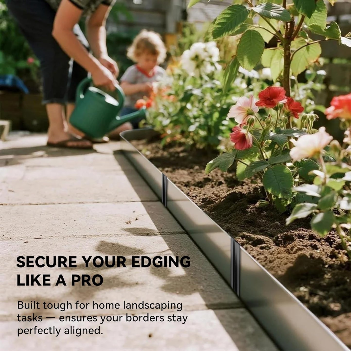 12Inch Metal Landscape Edging Stakes, 13Pcs Galvanized Steel Garden Stakes Top Curved Corrugated Landscaping Anchoring Spikes for Yard, Black