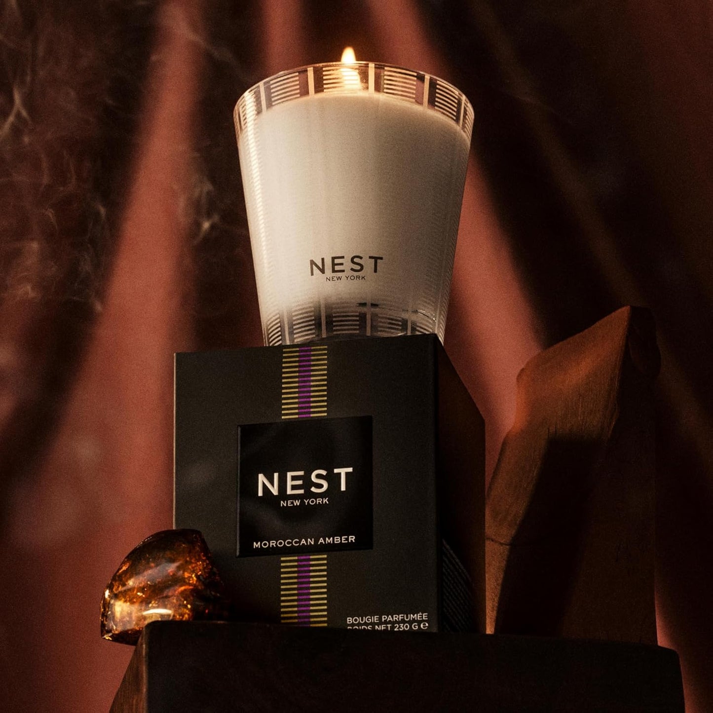 NEST New York Scented Classic Candle, Moroccan Amber - 8.1 oz - Up to 60-Hour Burn Time - Reusable Glass Vessel