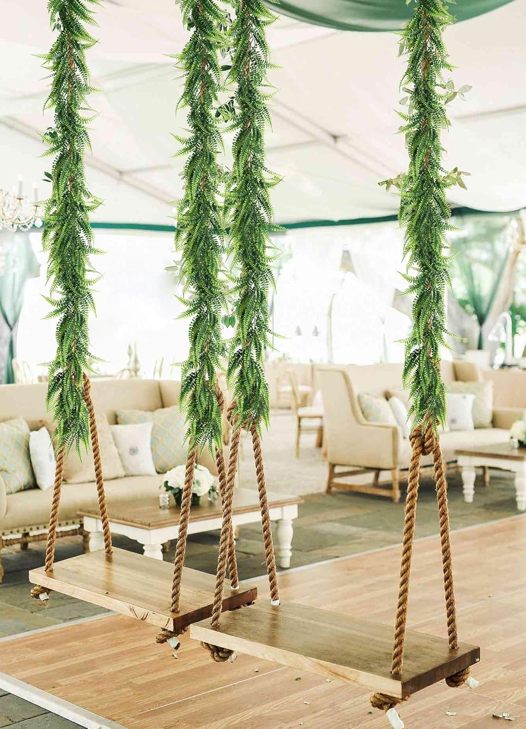 RECUTMS 4pcs Ferns Garland 6 FT Ivy Vines Fake Plant Artificial Hanging Plant Faux Boston Ferns Greenery Leaves Fake Vines for Outdoor Indoor Home Garden Decoration Party Table Wall Decoration(Green)