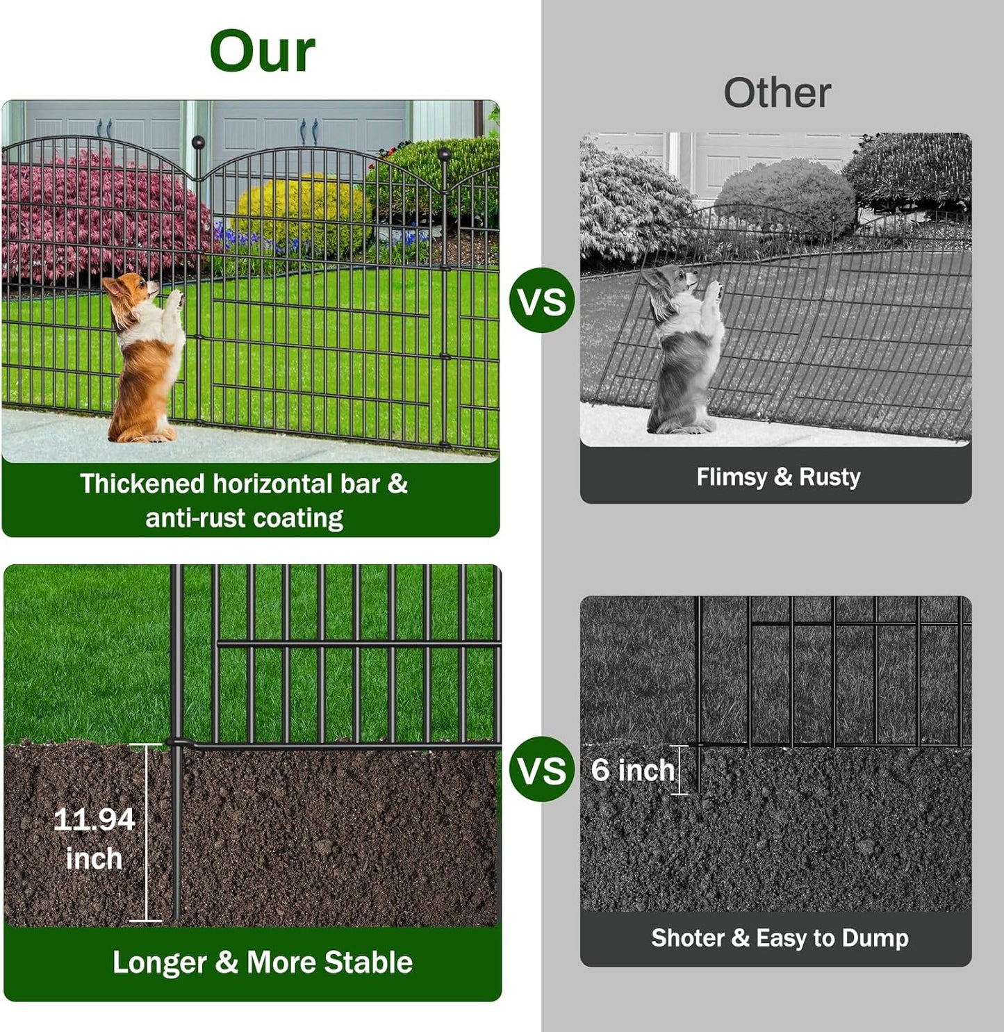 10 Panels Decorative Garden Fence - 32 in (H) x 23.6 ft (L) No Dig Dog Fence Outdoor for Yard, Rustproof Tall Garden Fencecing Panels, Animal Barrier Suitable for Yard Border, Patio, and Outdoor Use