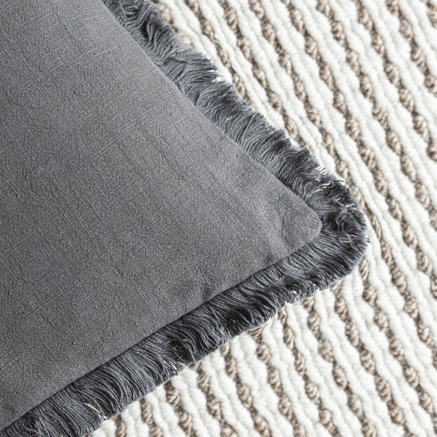 Foindtower Set of 2 Decorative Linen Fringe Throw Pillow Covers Cozy Boho Farmhouse Cushion Cover with Tassels Soft Accent Pillowcase for Couch Sofa Bed Living Room Home Decor, 22×22 Inch, Gray