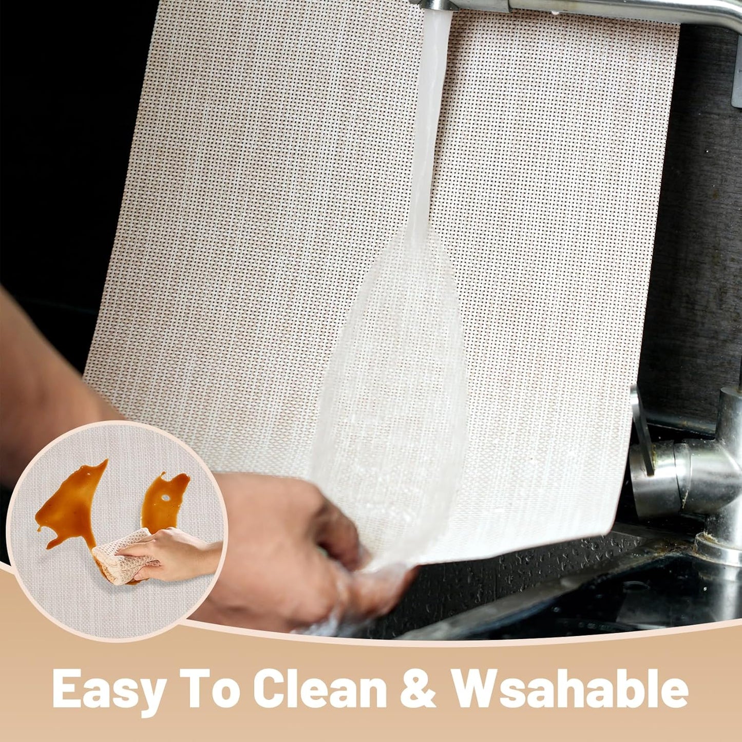 Placemats Set of 6，Non-Slip PVC Weave Table Mats Easy to Clean，Heat Resistant Place Mats for Kitchen Dining Table Decoration Indoor Outdoor，Beige White