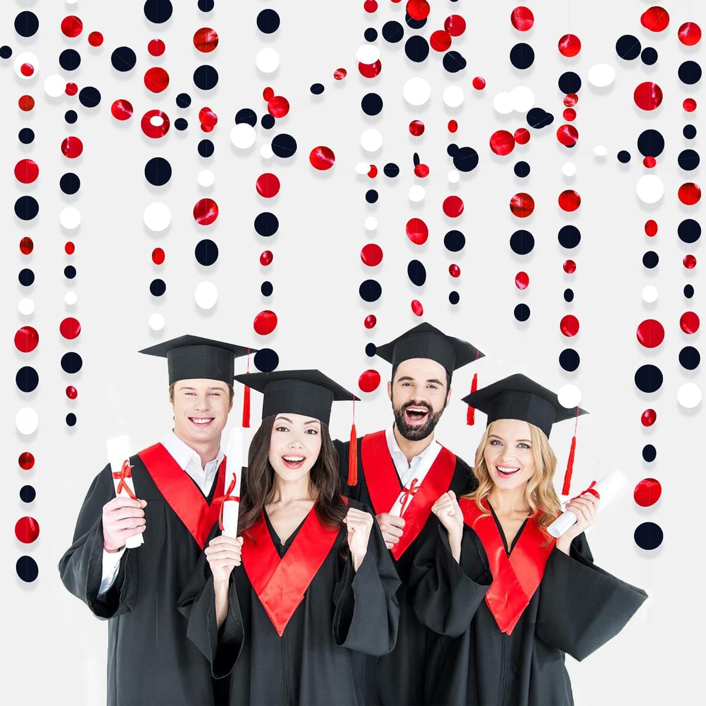 46 Ft Red Black and White Circle Dots Garland Hanging Paper Polka Dots Streamer for Graduations Birthday Bachelorette Engagement Wedding Bridal Shower Holiday Casino Poker Pirate Party Decorations