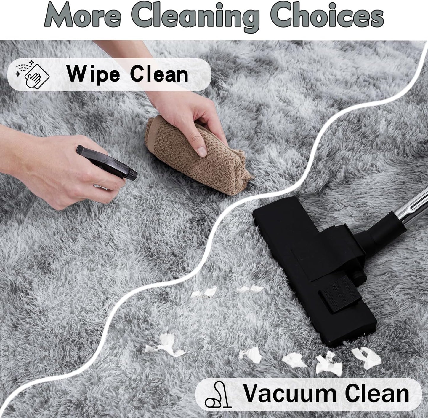 Rezutan Fluffy Rug Runners 2x6, Super Soft Grey Tie-Dyed Bedside Runner Rug for Bedroom Girls, Non-Slip Hallway Decor