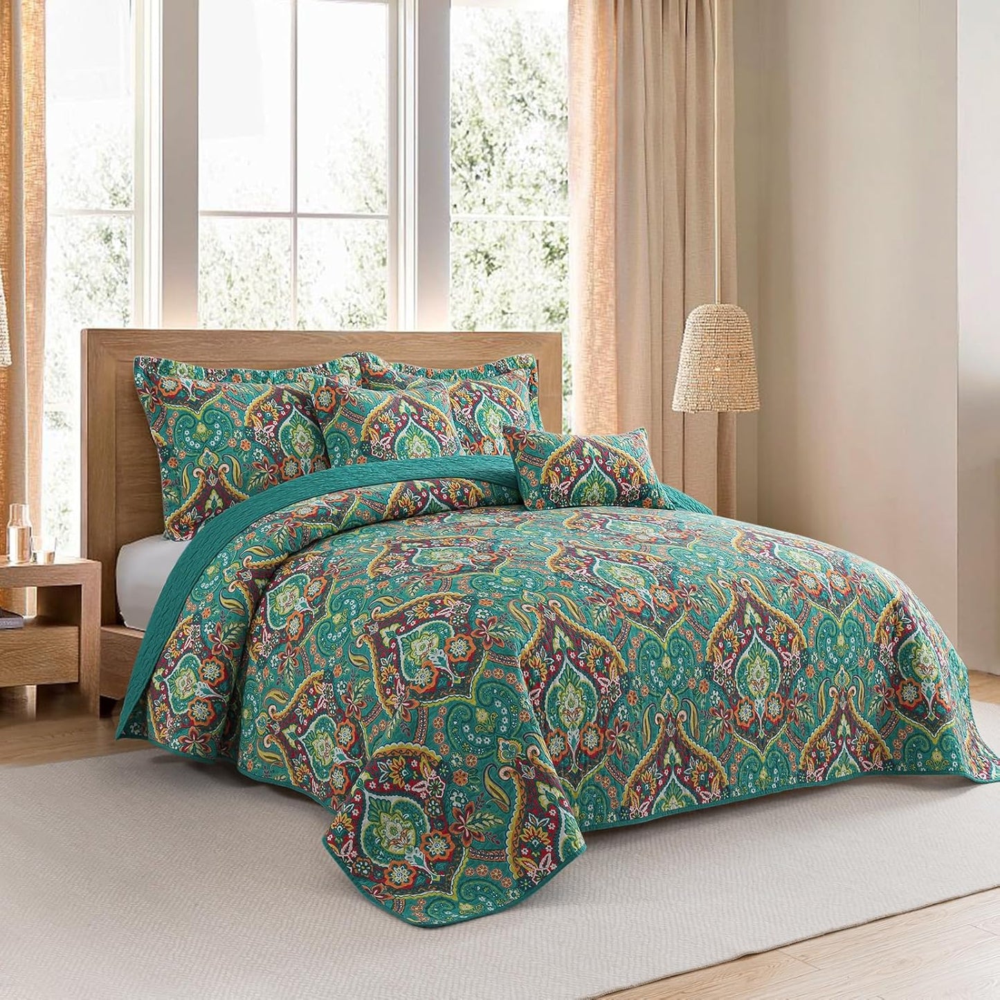 VAPUTAR Cotton King Quilt Bedding Set - 3Pieces Quilt King Size with Floral Pattern, Soft Lightweight Quilted King Size Bedspread (98*106 inch), Reversible Bedspread Coverlet Suitable for All Season