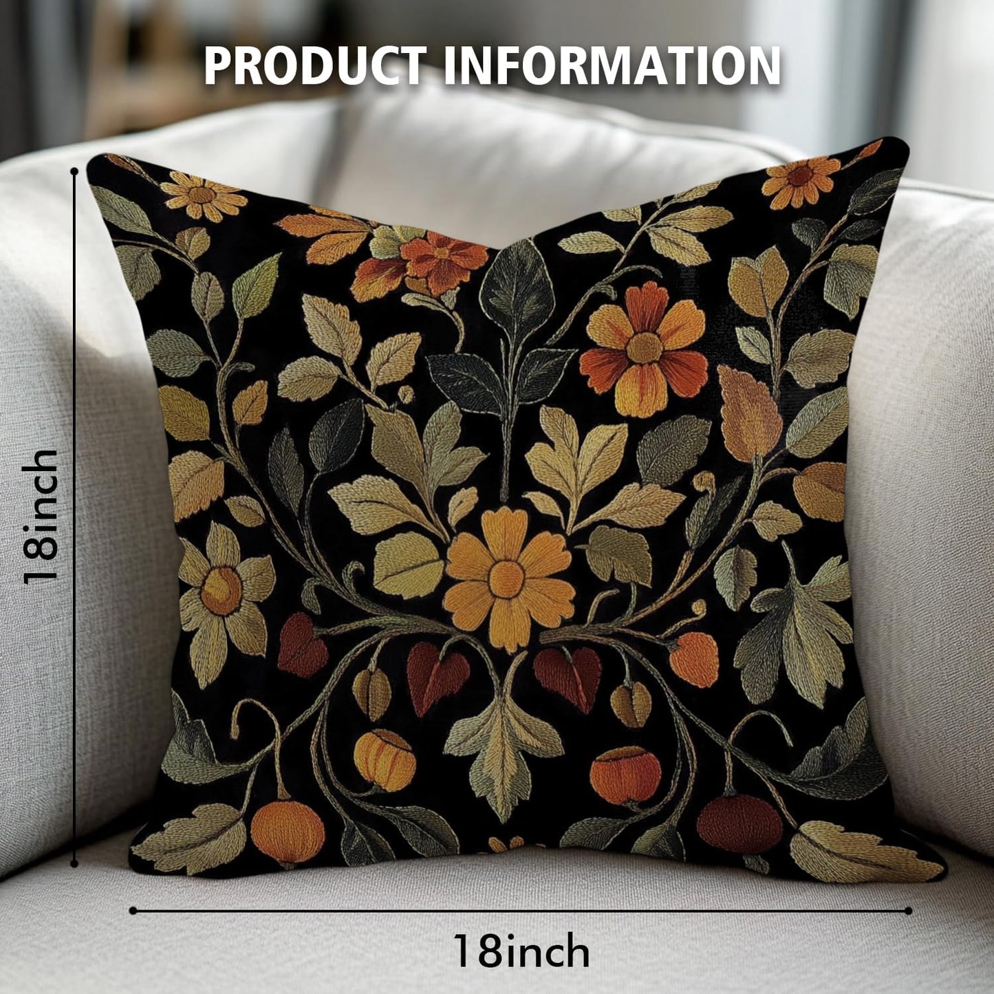 William Morris Abstract Vintage Print Floral Velvet Design Throw Pillow Covers Home Decor, Retro Art Deco Pillowcase Cushion Cover for Bed Sofa Living Room, Square 18x18inch (Black-Floral2)