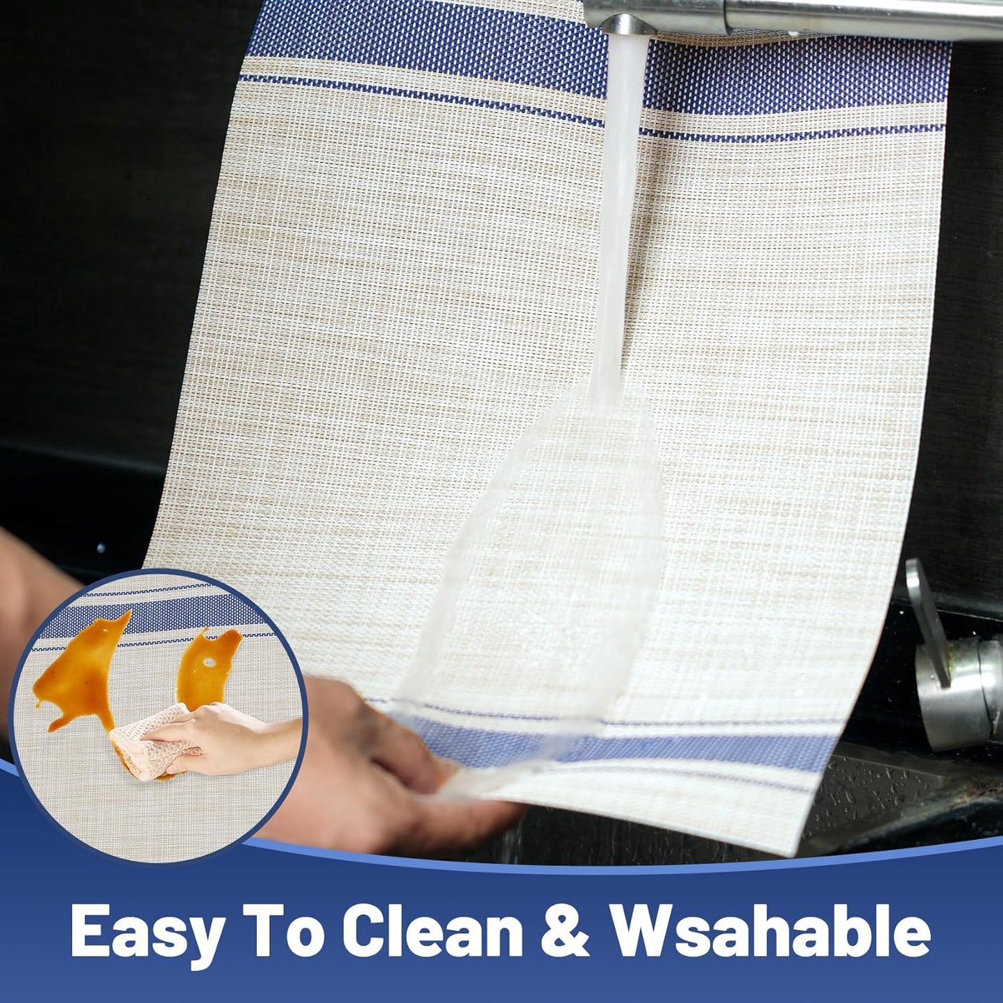 Placemats Set of 12，Non-Slip PVC Weave Table Mats Easy to Clean，Heat Resistant Place Mats for Kitchen Dining Table Decoration Indoor Outdoor，Khaki Blue