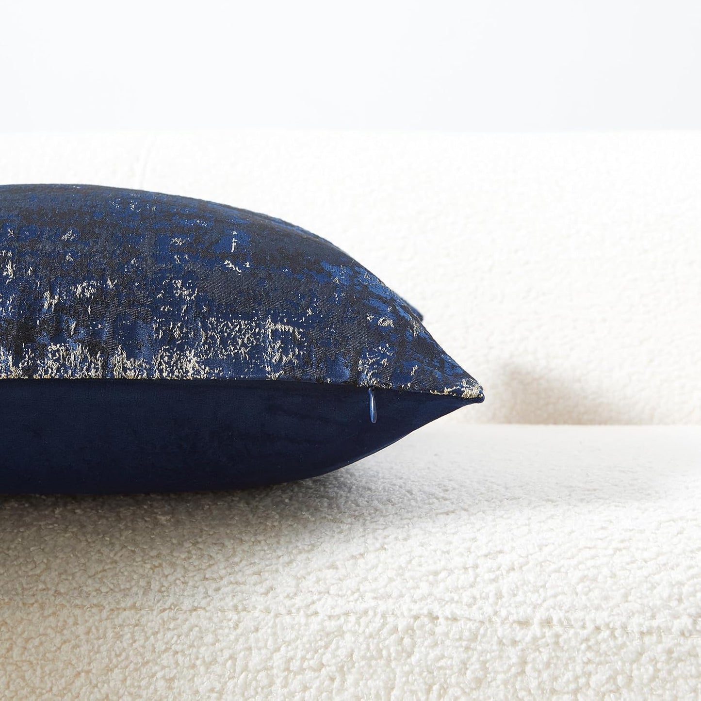 THE-TINOART Navy Gold Jacquard Pillow Cover 24x24 - Reversible Design with Gold Thread Embroidery, Luxury Velvet Back for Sofa & Bed Decor