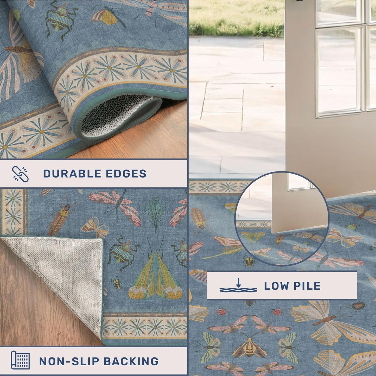 Light Blue Rugs for Dining Room Under Table - 8x10 Washable Area Rugs for Living Room, Bedroom, Kids Room, Playroom, Lage Modern Boho Animal Print Carpet, Ultra Soft Non Slip Stain Resistant