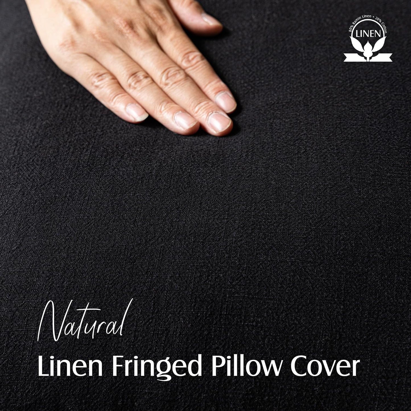 Foindtower Set of 2 Decorative Linen Fringe Throw Pillow Covers Cozy Boho Farmhouse Cushion Cover with Tassels Soft Accent Pillowcase for Couch Sofa Bed Living Room Home Decor, 22×22 Inch, Black