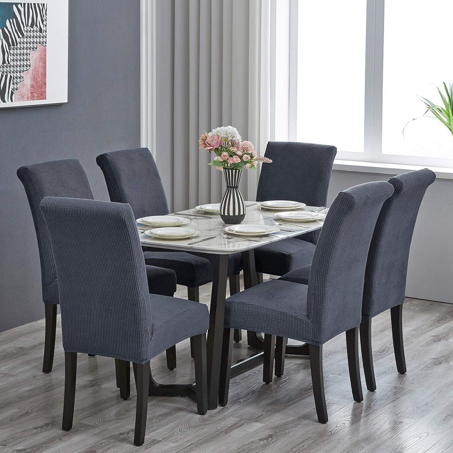 Howhic Stretch Chair Covers for Dining Room Set of 4, Removable Washable Dining Room Chair Covers, Dining Chair Slipcovers Seat Protector, Great Home Decor and Banquet Upholstery (Gray, 4 Pack)