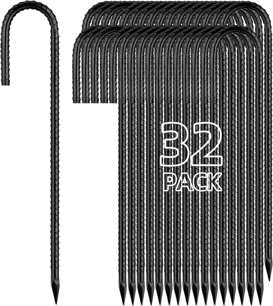 12 Inch Rebar Stakes J Hook Ground Stakes 32-Pack Heavy Duty Galvanized Chain Link Fence Stakes Metal Tent Stakes for Outdoor Lawn Decorations Inflatables Canopy Swing Set