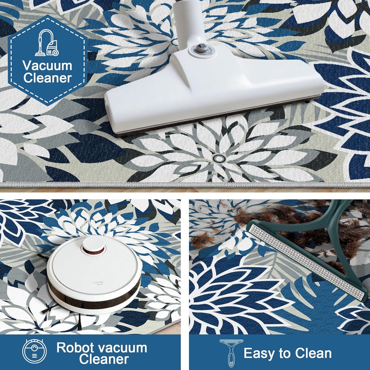 Area Rug 2x6 Blue White Washable Entry Rug Multicolored Tropical Botanical Modern Floral Indoor Kitchen Door Mat Entrance Carpet Non Slip for Bedroom Living Room, Porch