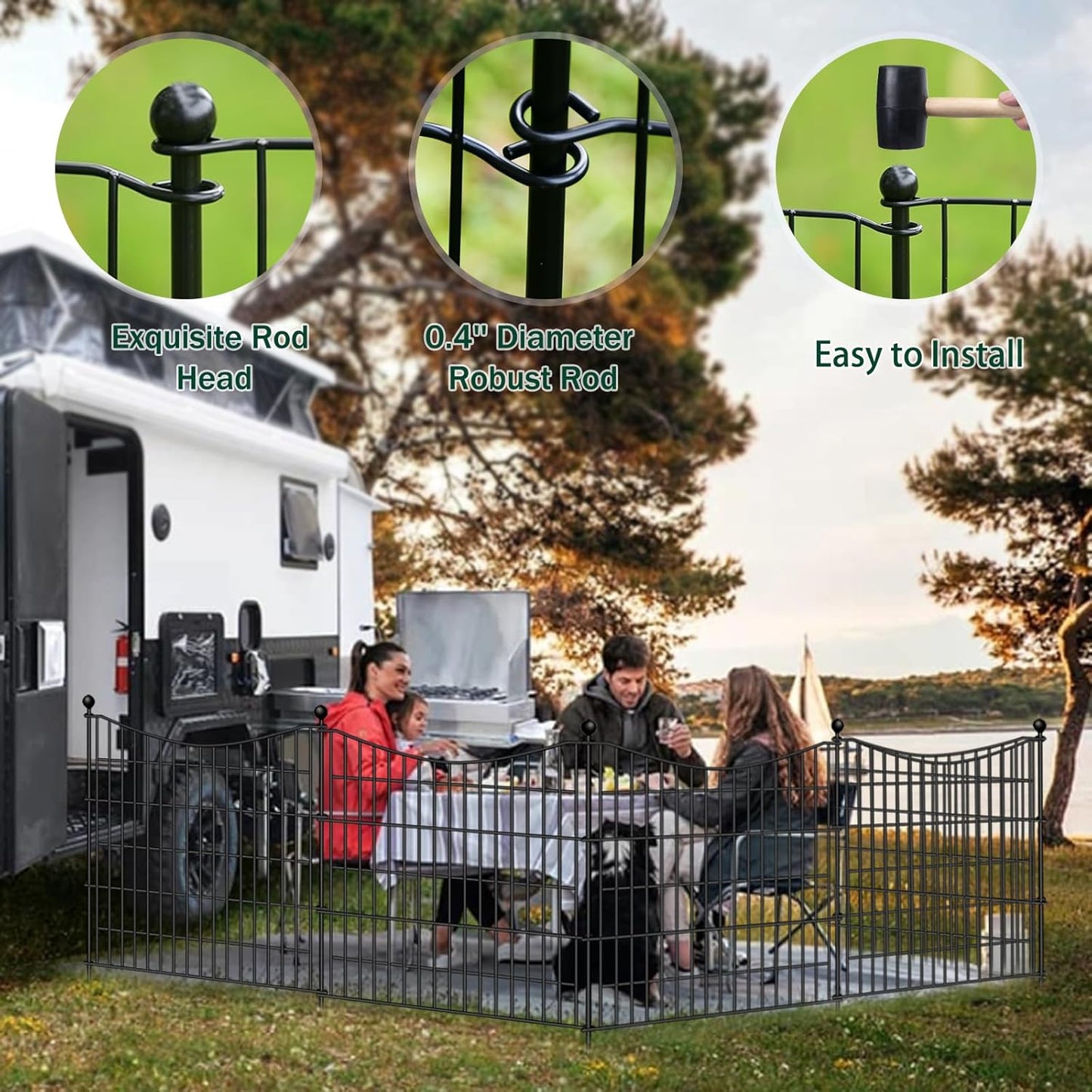 10 Panels No Dig Dog Fence Outdoor for Yard, 40 in(H) X 23.6 ft(L) Decorative Tall Garden Fence Animal Barrier, Rustproof Metal Wire Garden Edging and Borders, Temporary Fencing Stakes