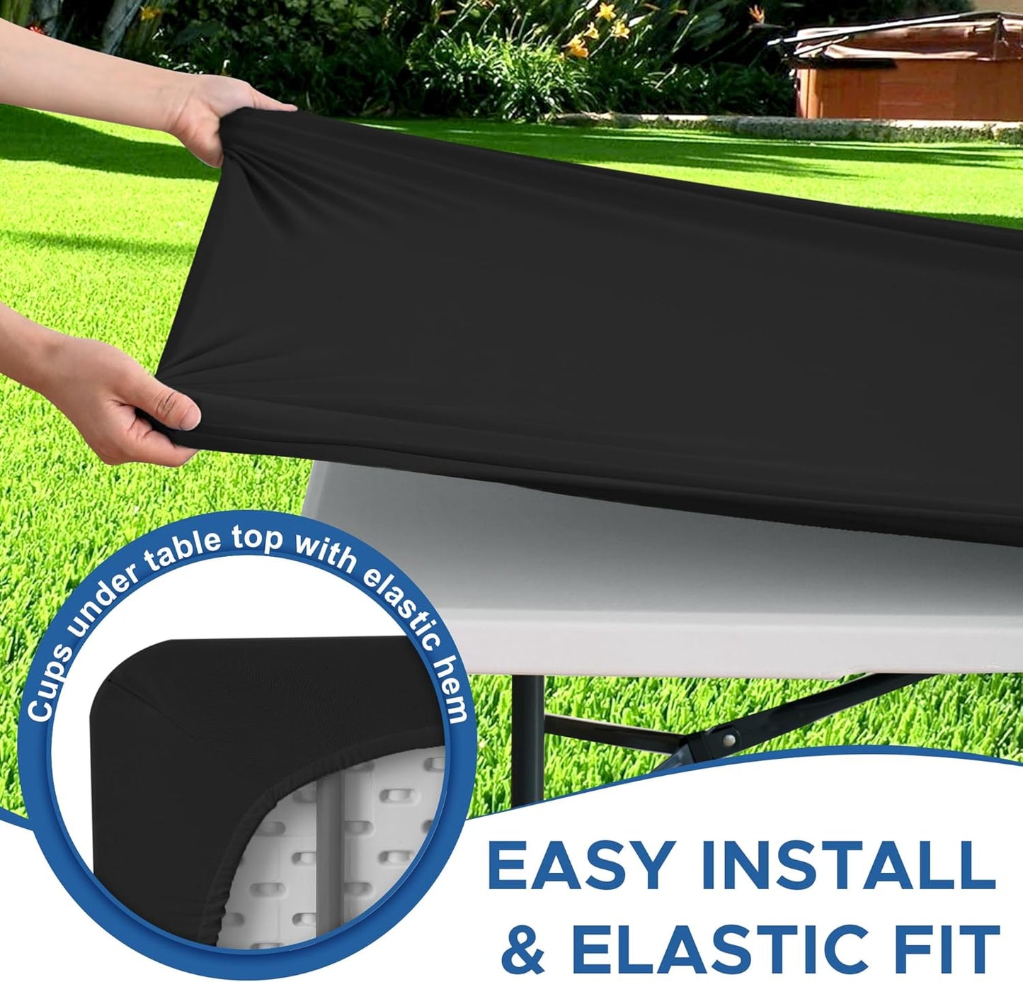 Fitted Tablecloth for 6 Foot Rectangle Tables-10 Pack Black Elastic Outdoor Picnic Table Cover-Spandex Stretch Folding Table Cloths 6 ft for Camping Dining Room Patio Kitchen Banquet Party