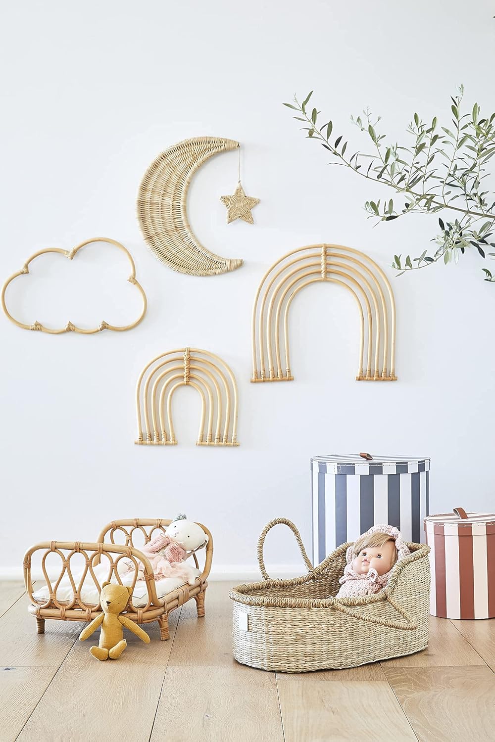 BEBE BASK Handmade Wicker Cloud Décor Set of 2 - Rattan Cloud Decorations - Décor for Bedroom and Baby Nursery Wall - for Girls Room