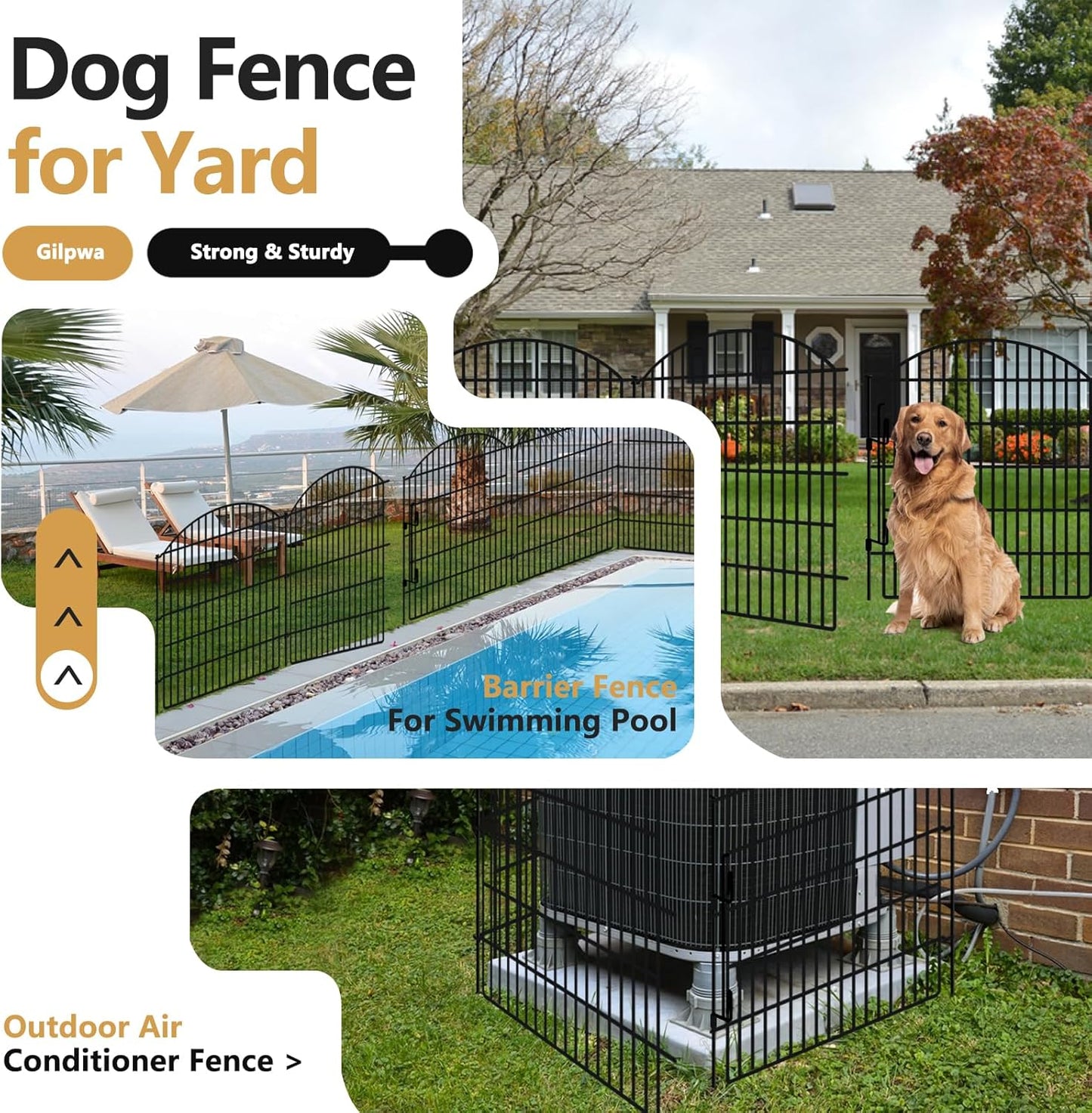 10 Panels Decorative Garden Fence with Lock, 48in (H) x 24ft (L) No Dig Dog Animal Barrier for Outdoor Yard, Rustproof Ground Stakes Metal Fencing for Yard, Patio, Flower Bed