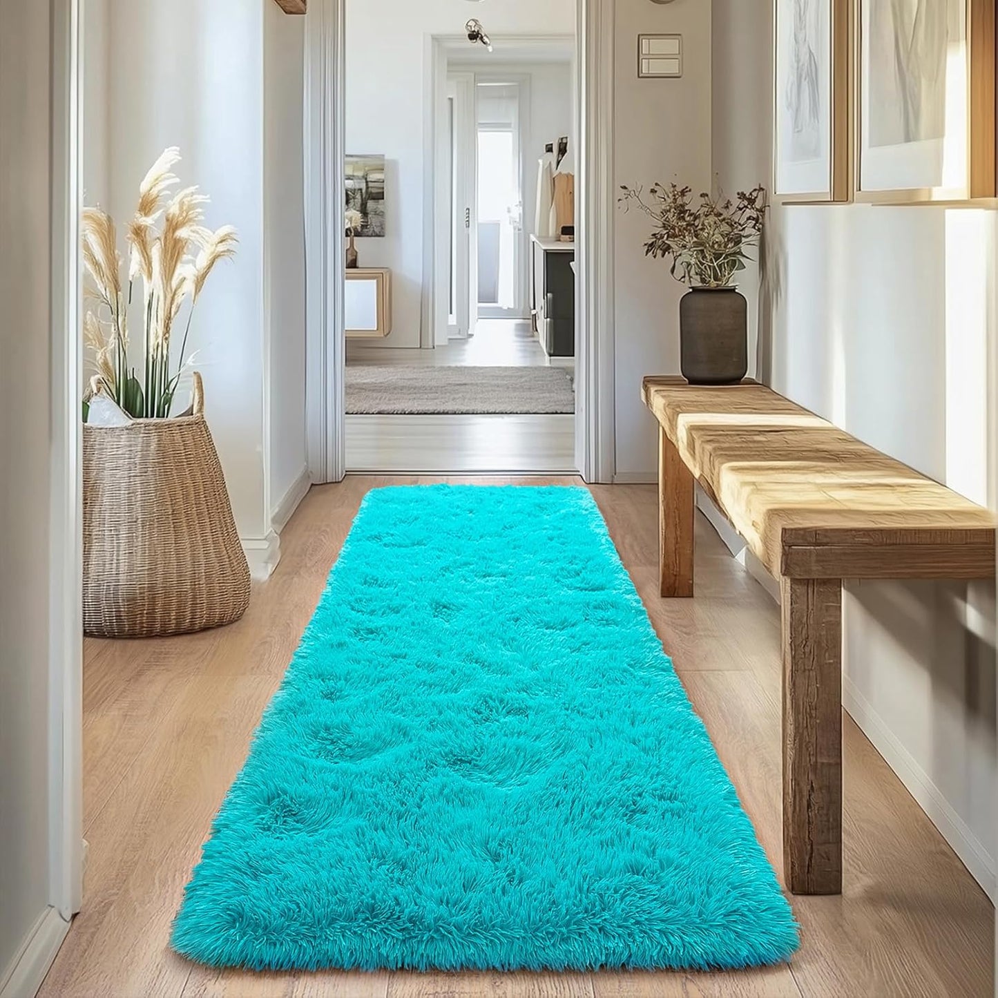 Rezutan Super Soft Fluffy Rug for Living Room Bedroom Modern Shaggy Fuzzy Kids for Living Room,Plush Indoor Nursery Classroom Home Decor Bedside Rug with Non-Slip Bottom,Teal Blue, 2 X 6 Feet