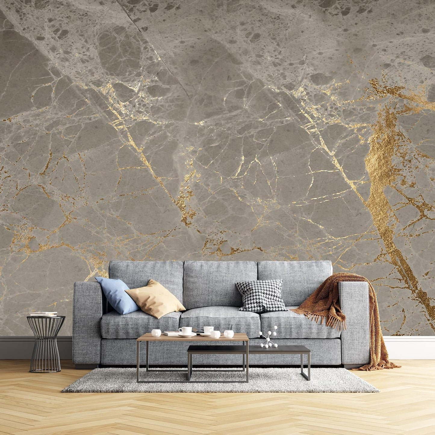 -Gold Abstract Marble Texture Bedroom Wallpaper XT15 M 140" x 91"