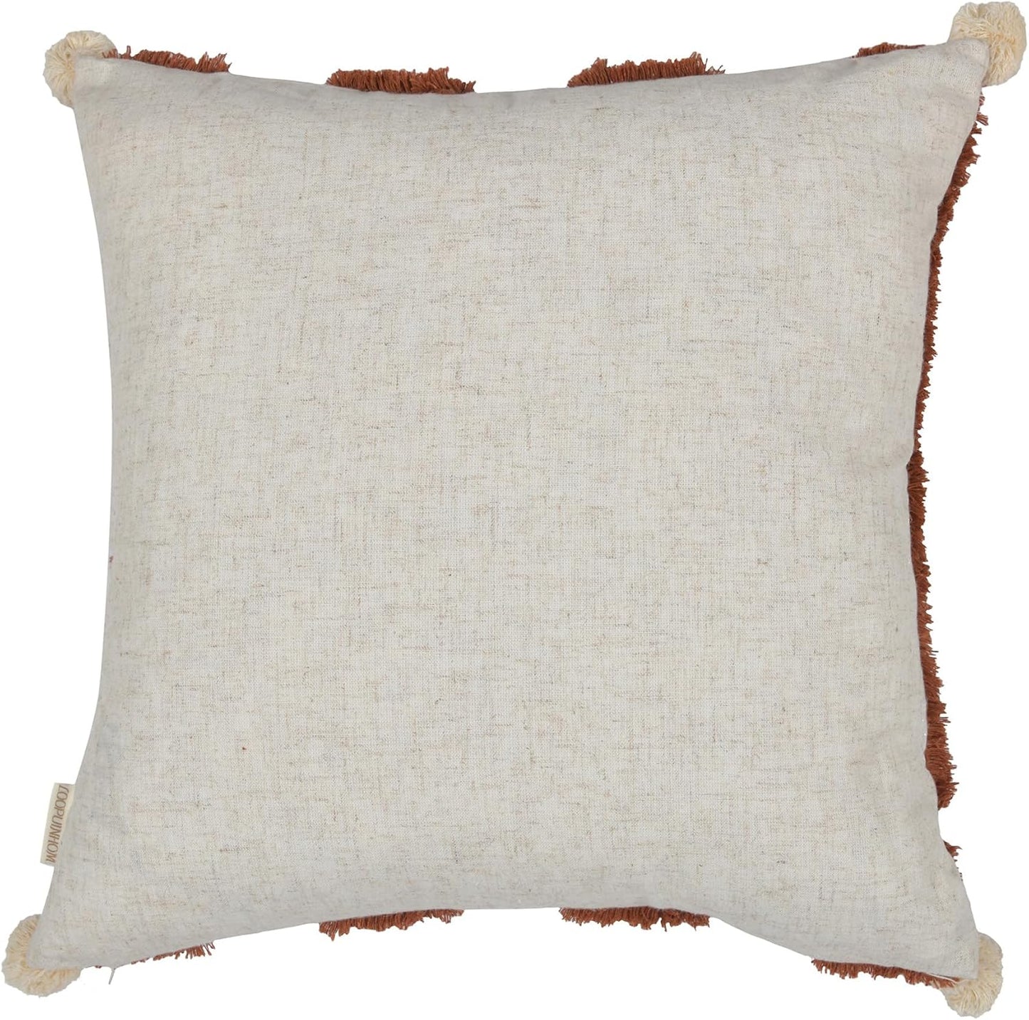 Boho Pillow Covers 18X18 Inch Boho Tufted Linen Throw Pillow Covers Decorative Pompoms Cushion Cover Farmhouse Pillow Case for Couch Sofa Bed Living Room Bedroom,Dark Rust