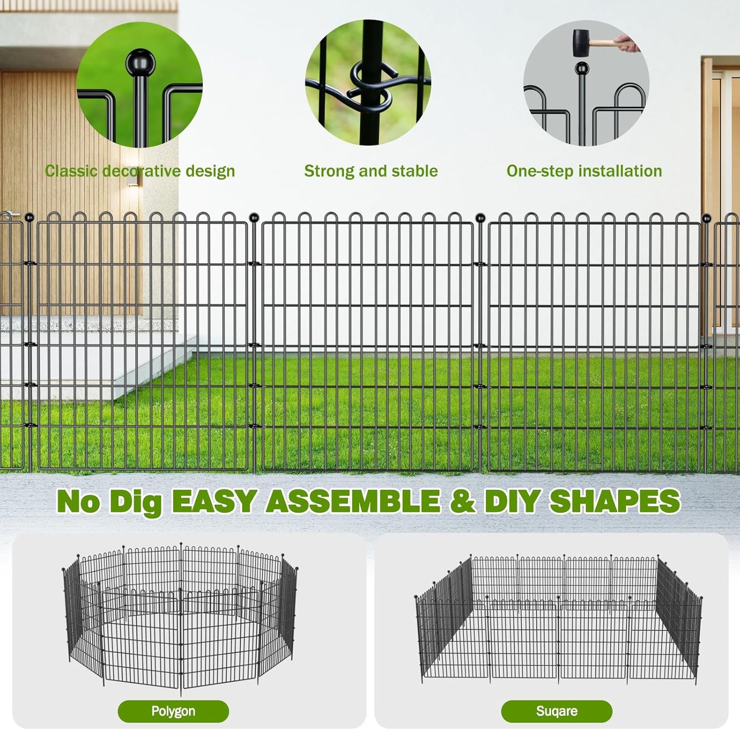 10 Panels No Dig Decorative Garden Fence with Gate for Yard, 32 in(H) X 23.6 ft(L) Animal Barrier Fencing for Outdoor Dog, Metal Portable Garden Fences for Borders, Pets, Landscape, Temporary Fence