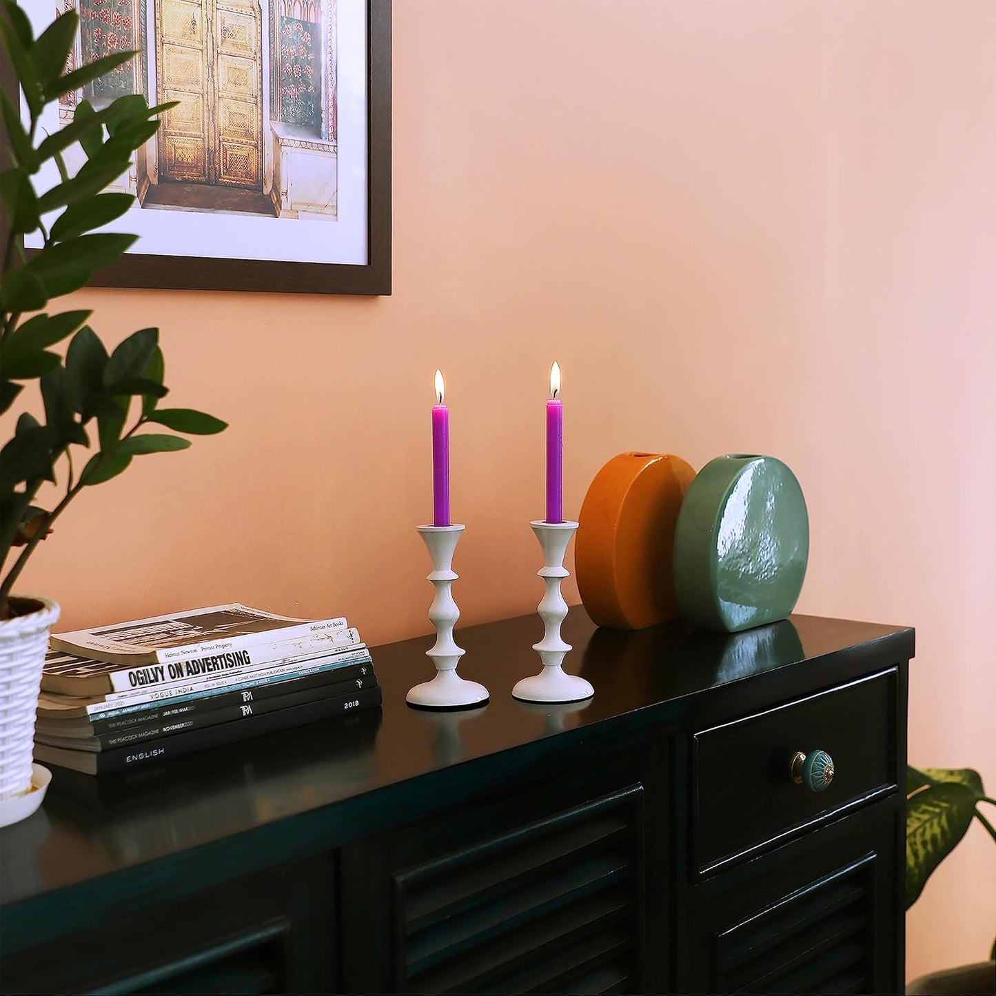 Rely+ White Candle Holders Set of 2 Decorative Centerpiece Table Candlesticks Holders for Taper Candles Home Decor Candle Holders for Dinner Party Wedding Decorations