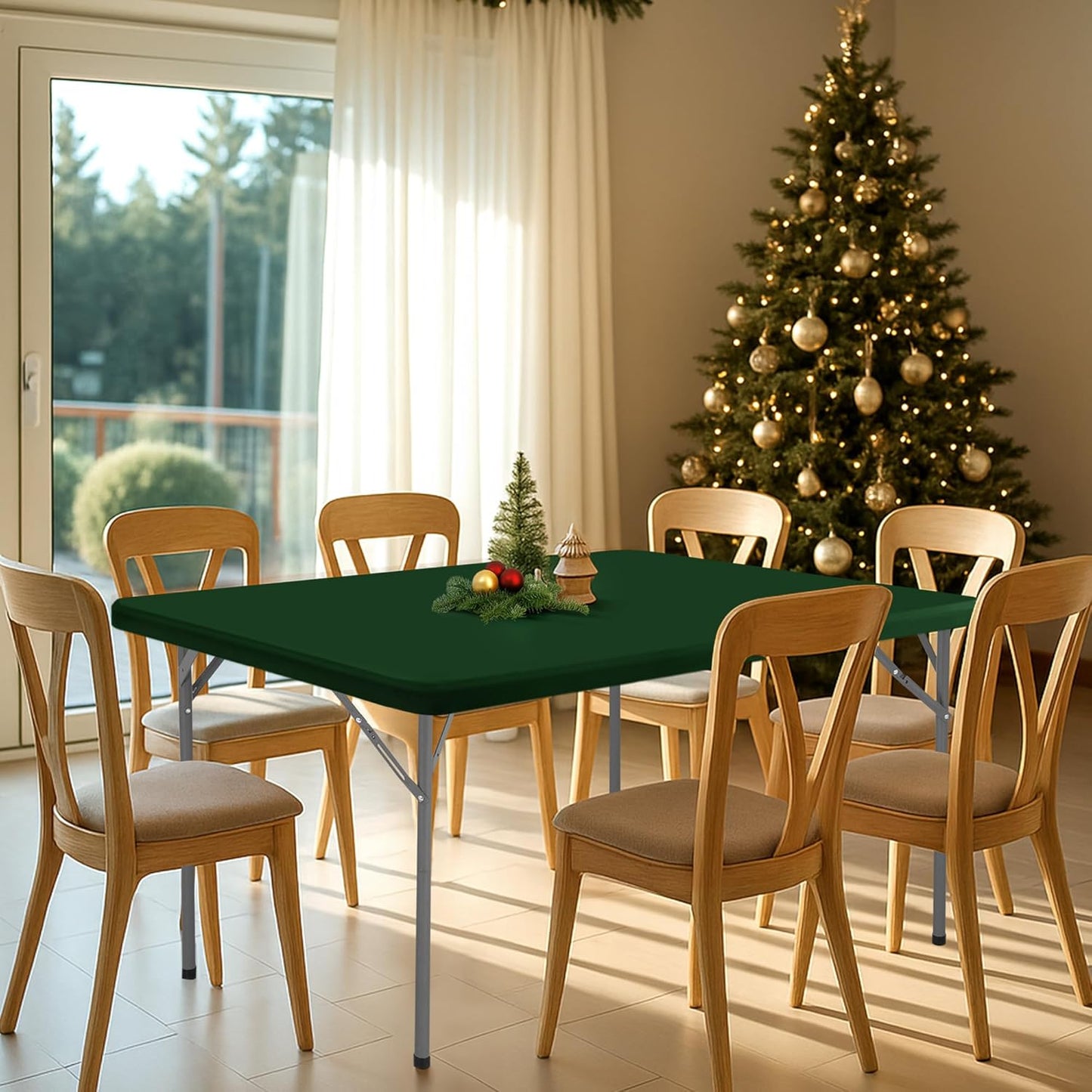 Fitted Tablecloth for 6 Foot Rectangle Tables-6 Pack Hunter Green Elastic Outdoor Picnic Table Cover-Spandex Stretch Folding Table Cloths 6 ft for Camping Dining Patio Kitchen Banquet Party