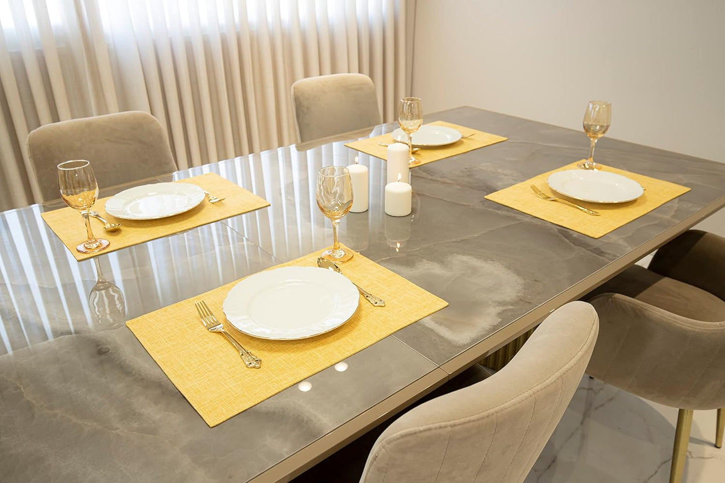 Placemat Set-Washable Place Mats for Parties, Elegant Table Mats for Kitchen Table, Set of 4 Dining Table Placemats, Heat-Resistant Cloth Placemats for Indoor and Outdoor,13x19-Yellow