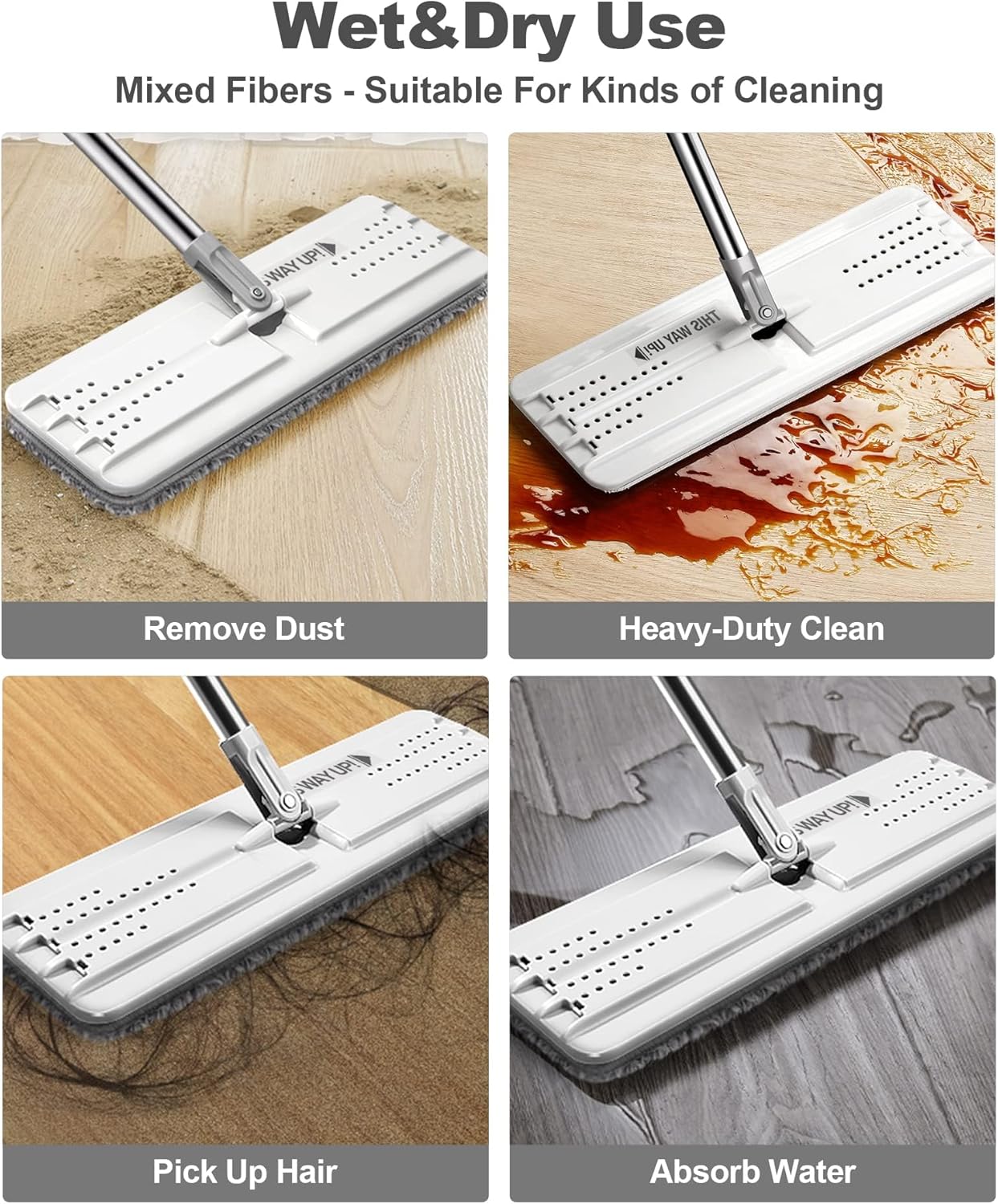 JOYMOOP Flat Mop Pads, Microfiber Mop Cleaning Pads, Washable Pads, Pads Replacement for Flat Mop or Mop Bucket Set, Pack of 4 Refills 13inch - Grey