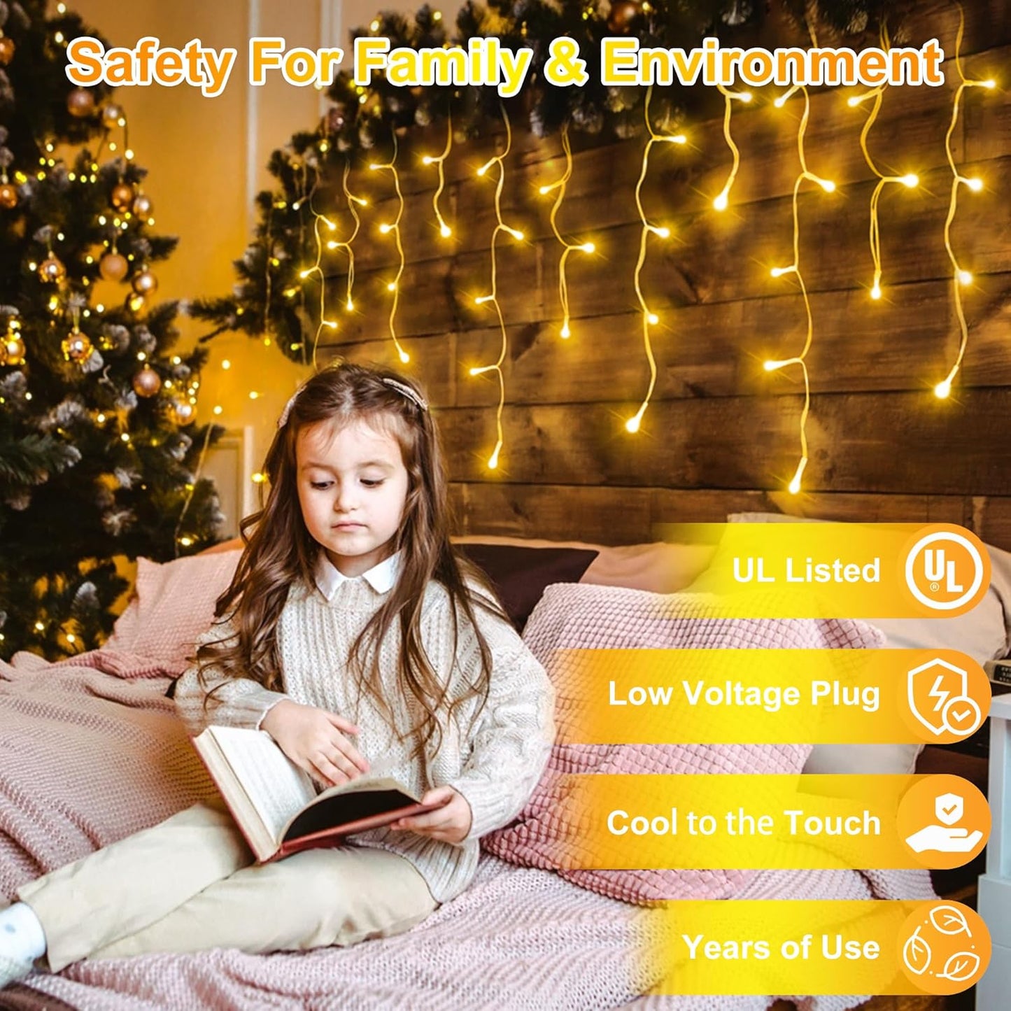 1296LED Christmas Lights with 288 Drops, 131ft 8 Modes Christmas String Lights Outdoor, Waterproof Christmas Decorations Fairy Lights with Timer Memory for Xmas Party Patio Window Fence Warm White