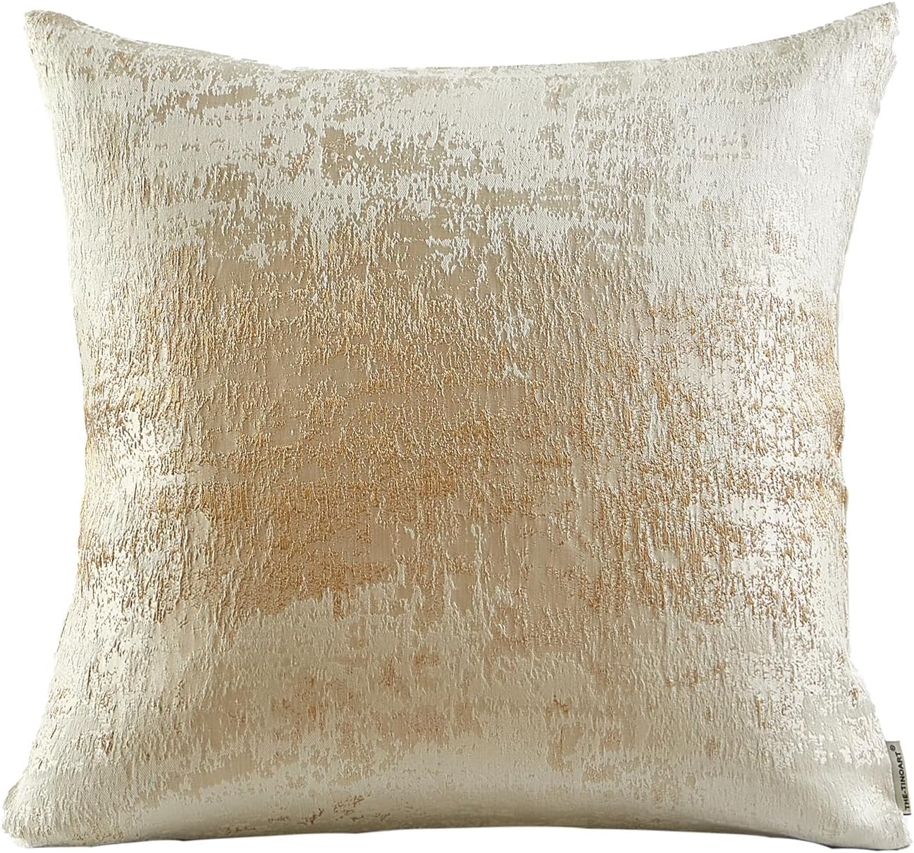THE-TINOART Beige & Gold Jacquard Pillow Cover 22x22 - Reversible Luxury Throw Pillow Cover with Gold Embroidery & Velvet Backing, Decorative Cushion Cover for Sofa, Bed, Living Room