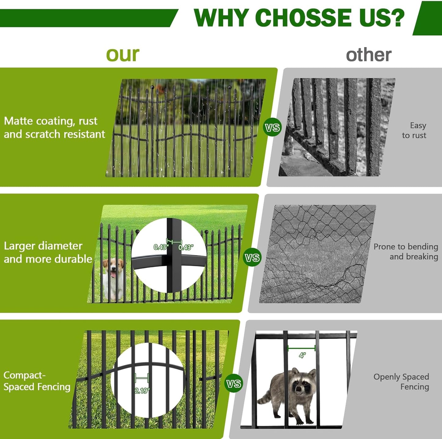 10 Panels No Dig Garden Decorative Fence with Gate - 24in H x 22.5ft L, Heavy-Duty Square Tube Animal Barrier, Rustproof Dog Fence for Outdoor Yard & Patio Protection