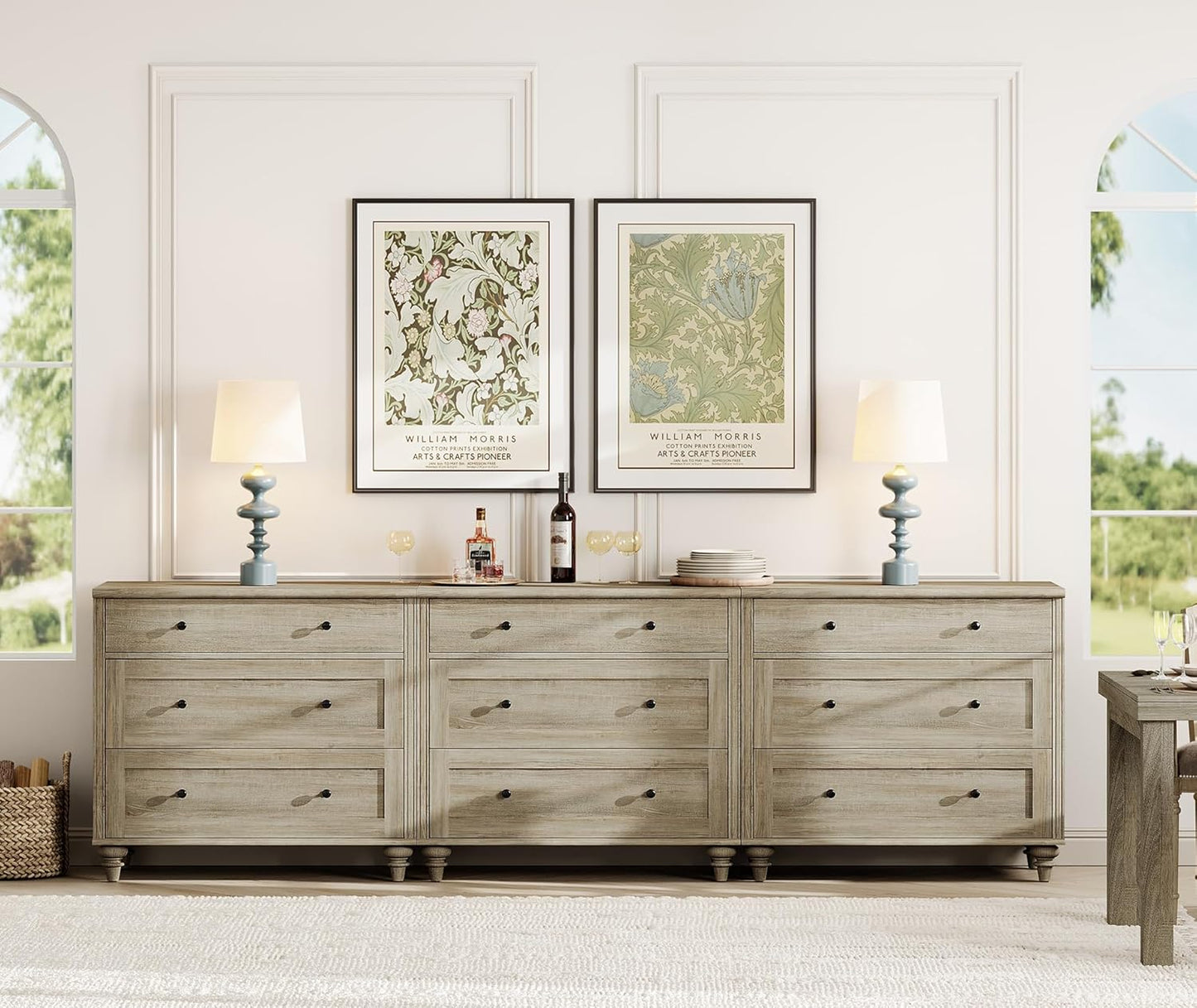 WAMPAT Dresser for Bedroom with 9 Drawers, Kids Dressers with Wide Chest of Drawers, Modern Wooden Closet Storage Organizer, Large Wood Dressers for Living Room, Nursery, Hallway, Rustic Oak