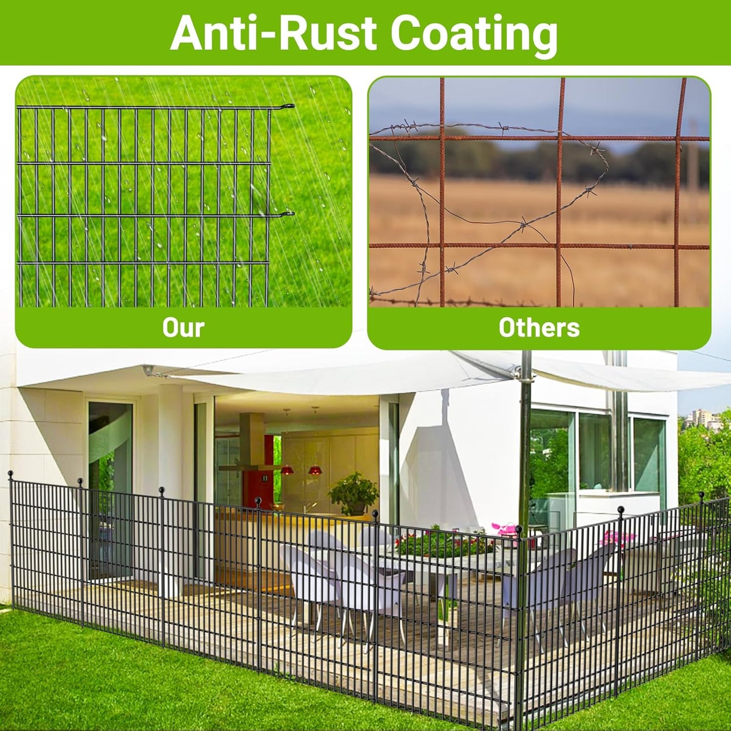 10 Panels No Dig Decorative Outdoor Garden Fence for Yard, 24 in(H) X 20 ft(L) Animal Barrier Fencing Rustproof Metal Wire Panel Border for Dog, Rabbits, and Patio Temporary Ground Stakes