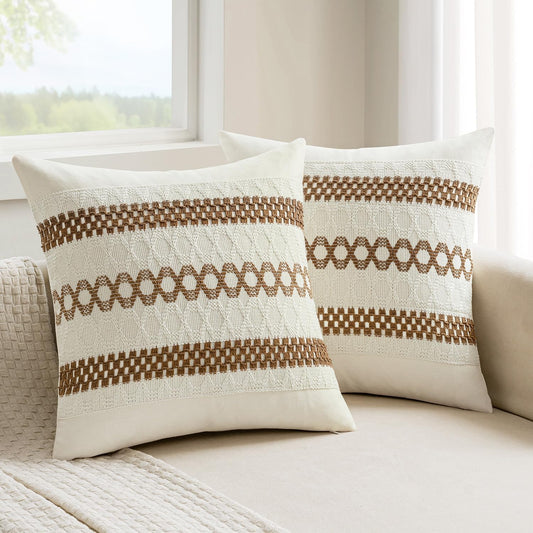 MIULEE Set of 2 Coco Brown Boho Decorative Pillow Covers 20x20 Inch Farmhouse Rustic Couch Throw Pillows Modern Spring Cotton Cushion Covers Retro Cute Macrame Woven Home Decor for Bed Sofa Chair