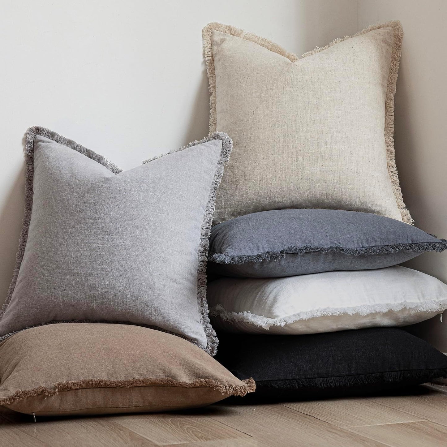 Foindtower Set of 2 Decorative Linen Fringe Throw Pillow Covers Cozy Farmhouse Cushion Cover with Tassels Accent Pillowcase for Couch Bed Living Room Home Bedroom Decor,12×24 Inch,Light Rustic Gray