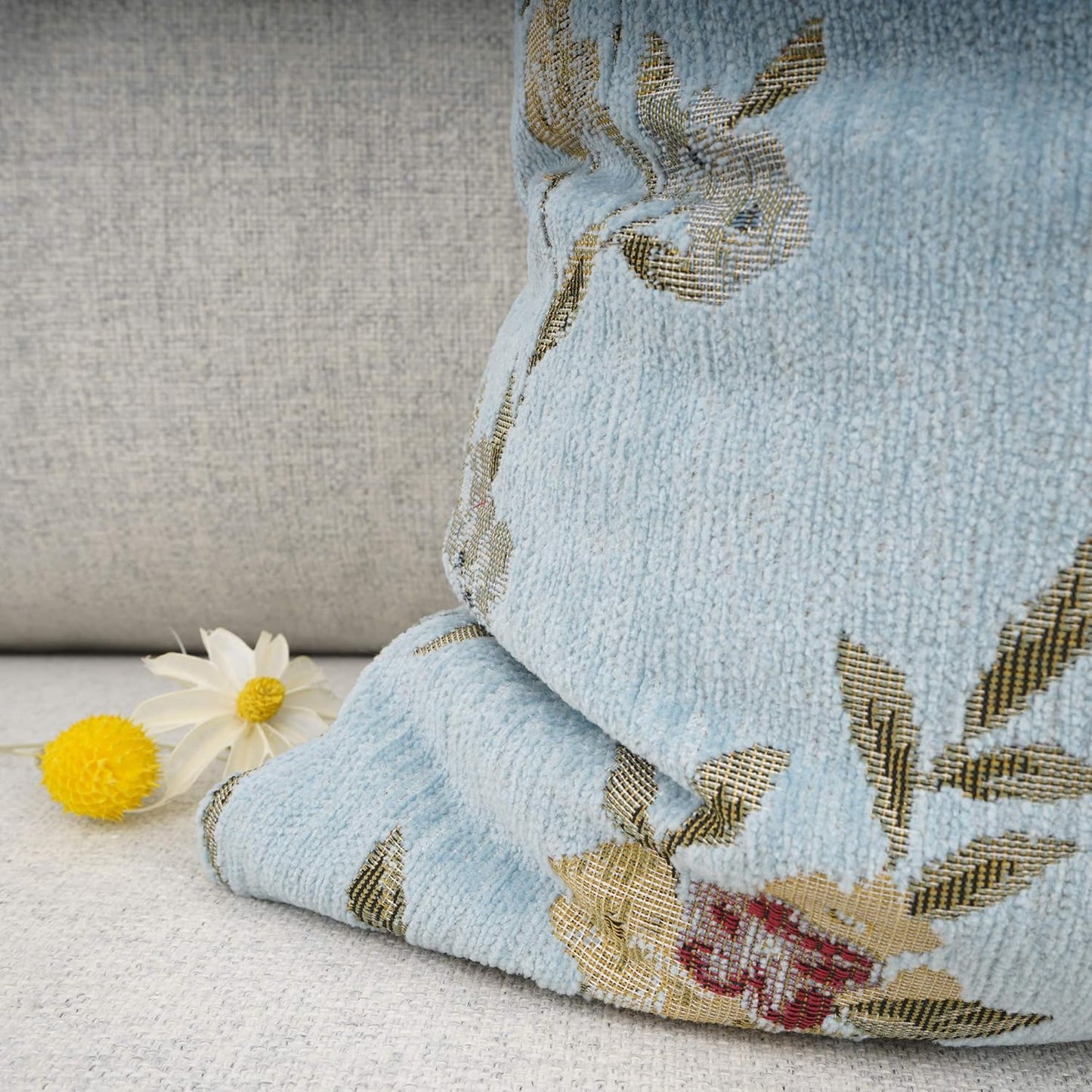 YOUR SMILE Classical Embroidery Jacquard Farmhouse Oblong Rectangle Chenille Teal Floral Pattern Decorative Throw Pillow Case,12x20 inch